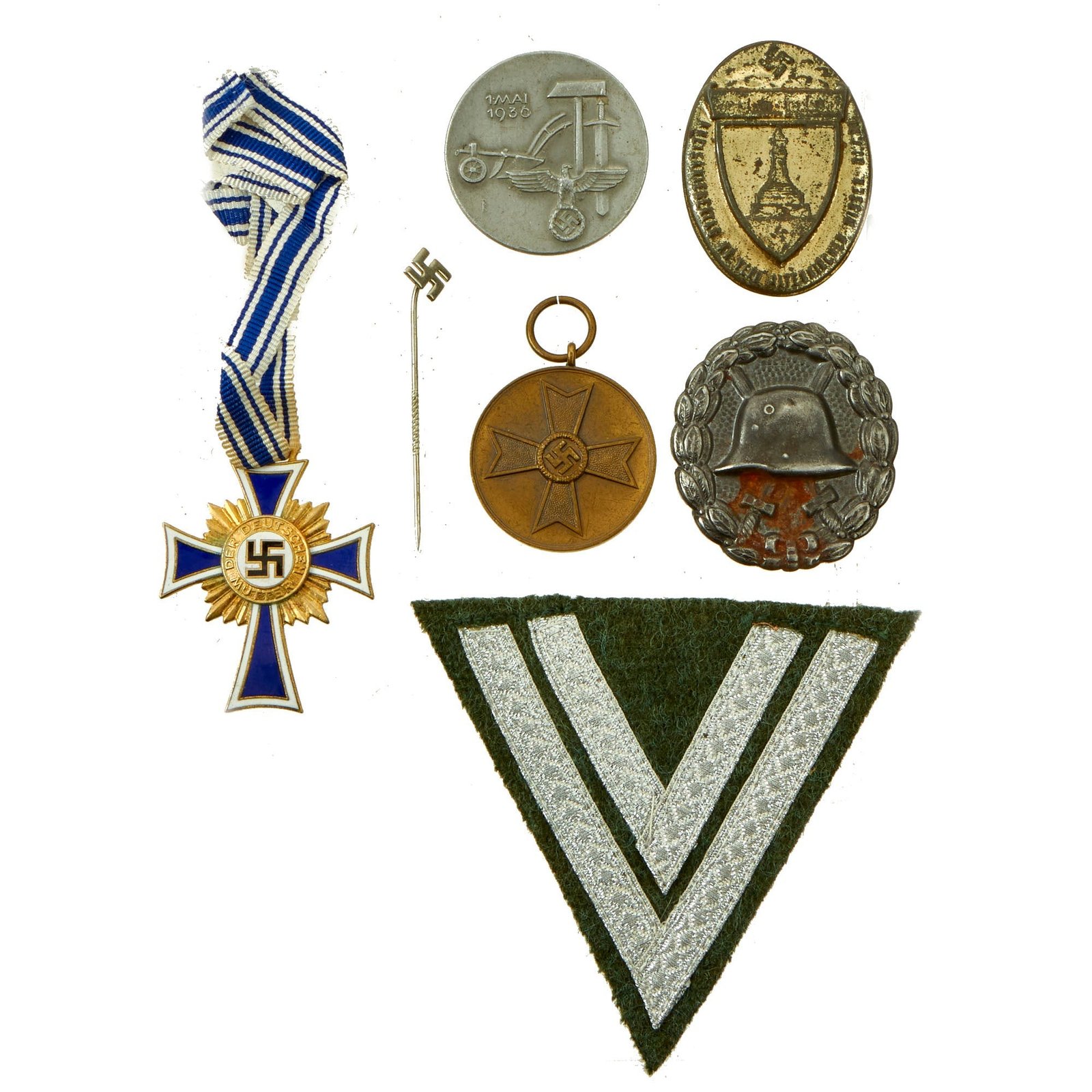 Buy Original German WWI & WWII Medal and Insignia Grouping with WWI Wound Badge & Mother's Cross - 7 Items | Original Firearms Antique For Sale