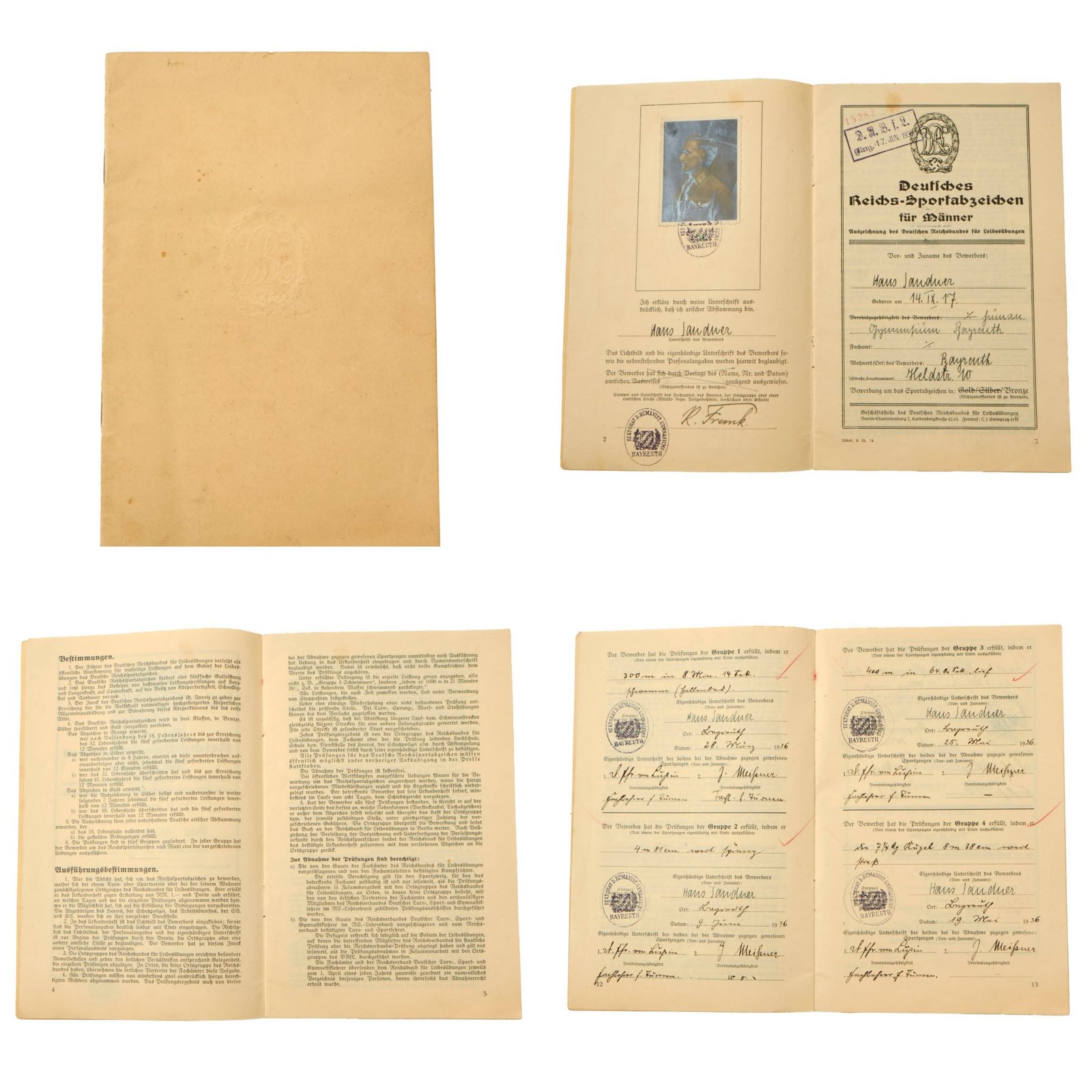 Buy Original German WWII DRL National Sports Association Identification and Record Pamphlet Named to Hans Landner | Original Firearms Antique For Sale