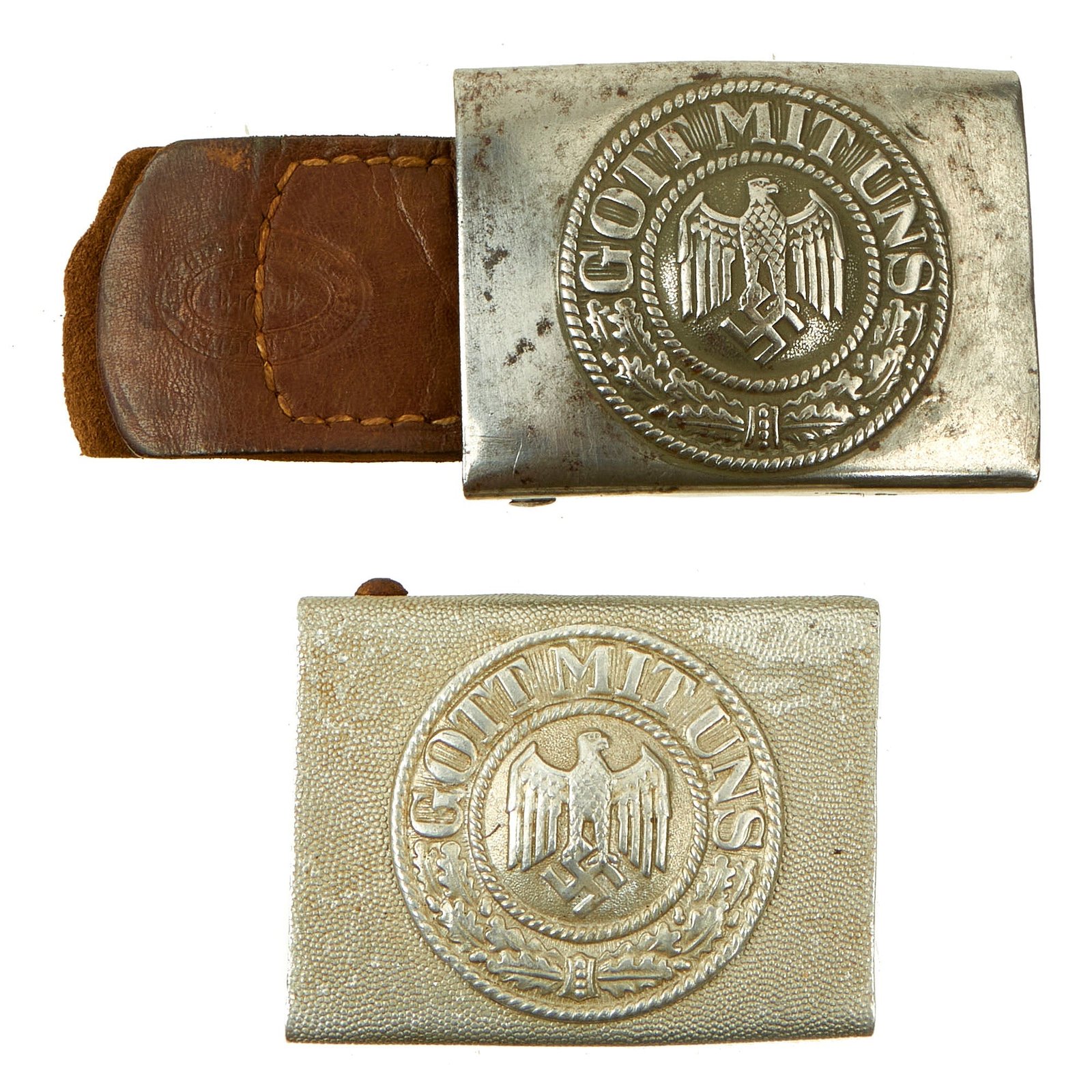 Buy Original German WWII Set of Two Army Heer Belt Buckles - (1) Aluminum & (1) 1941 Dated Steel | Original Firearms Antique For Sale