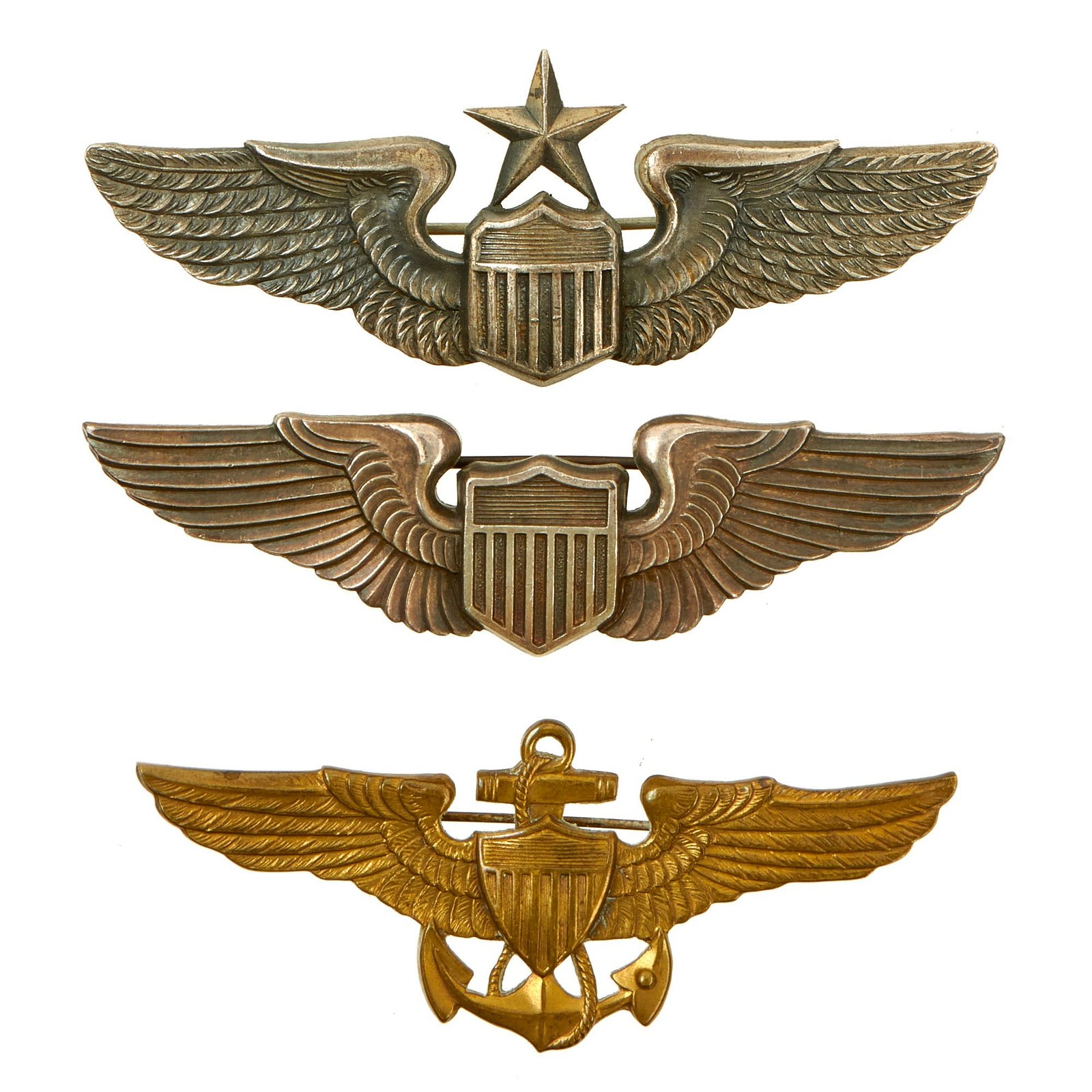 Buy Original U.S. WWII Era US Army Air Forces Aviator Wings With USN/USMC Aviator Wings - (3) Wings Total | Original Firearms Antique For Sale