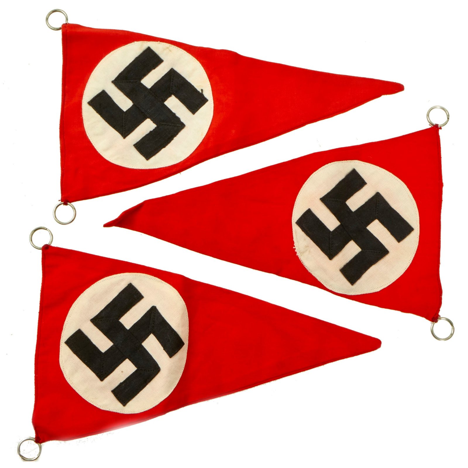 Buy Original German WWII Set of Three Small NSDAP National Socialist Multi-Piece Pennant Flags - 5 1/4" x 9 1/4" | Original Firearms Antique For Sale