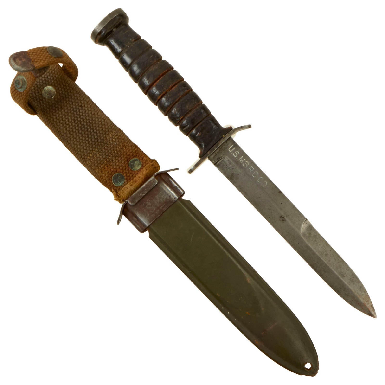 Buy Original U.S. WWII Blade Marked M3 Fighting Knife by Robeson Cutlery with M8 Scabbard | Original Firearms Antique For Sale