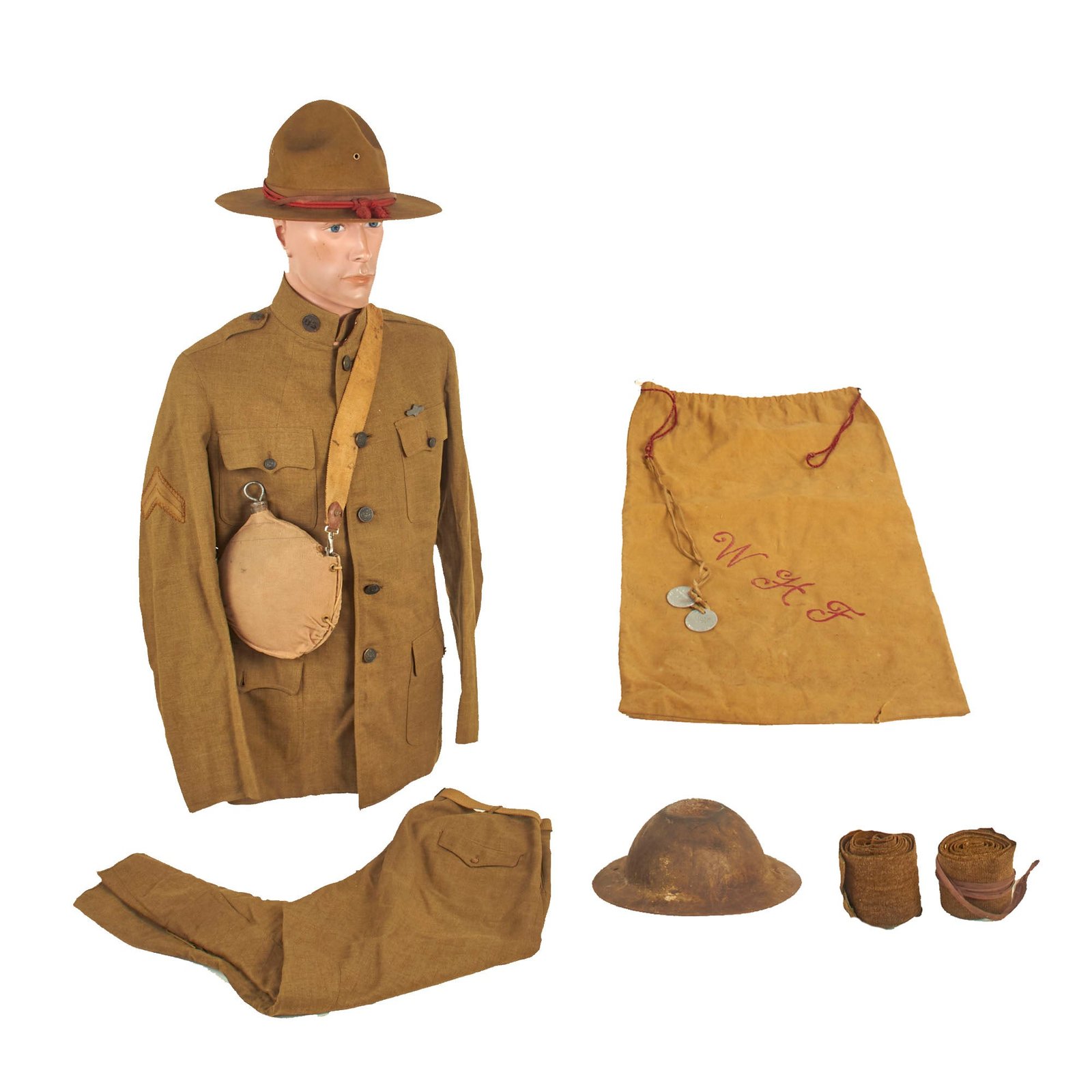 Buy Original U.S. WWI Named Artillery Grouping Featuring Uniform Set, British Made M1917 Helmet and M1911 Campaign Hat - Private William H. Folsom | Original Firearms Antique For Sale