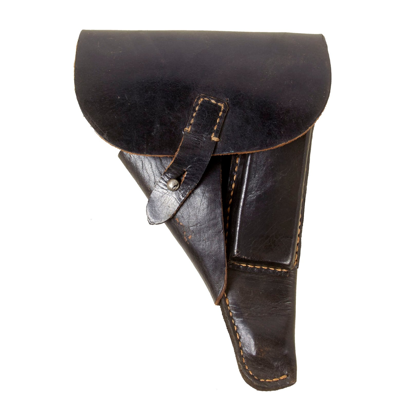 Original German WWII Walther P38 Black Leather Softshell Holster by Deutsche Lederwerkstatten GmbH of Pirmasens - Dated 1944