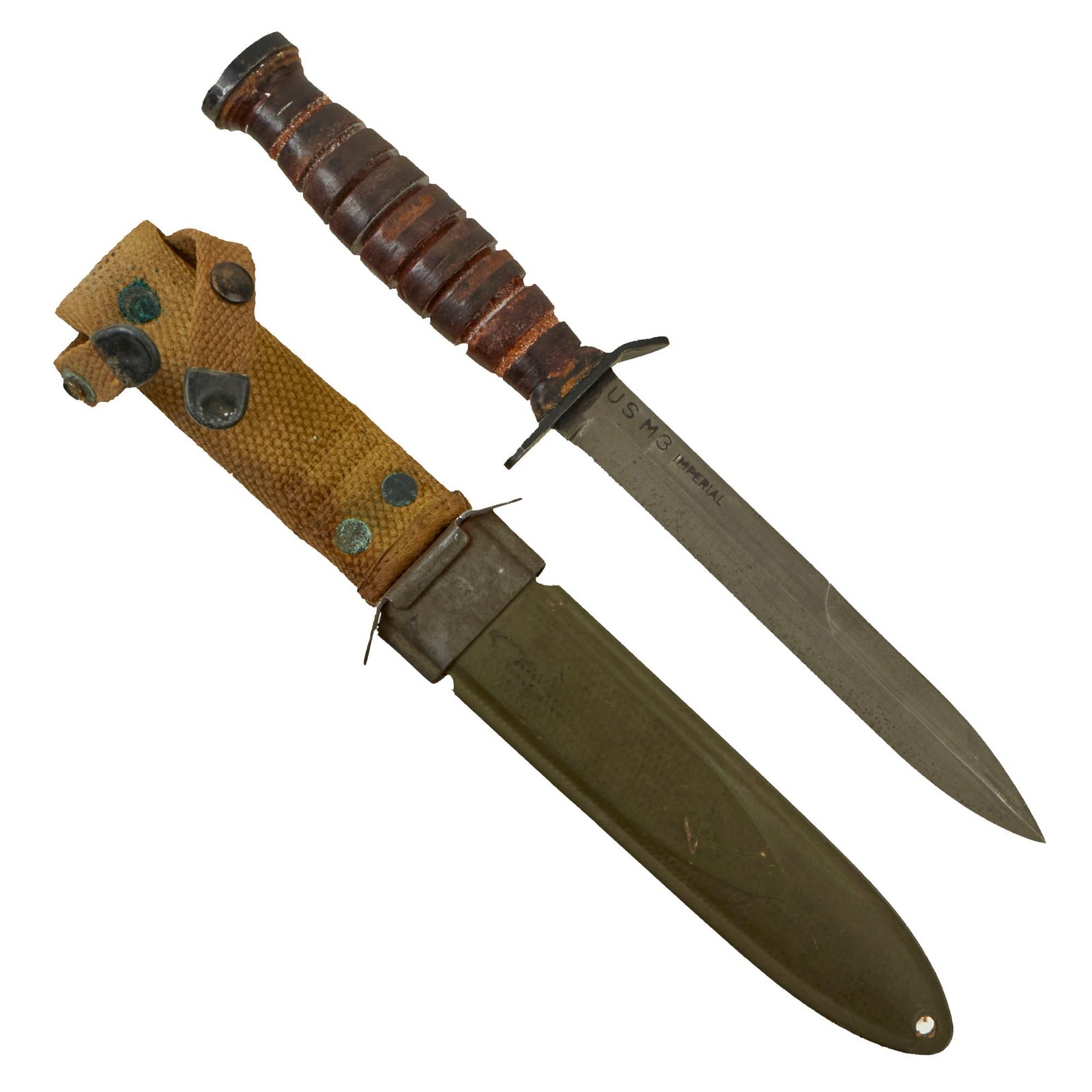 Buy Original U.S. WWII Blade Marked Second Pattern M3 Fighting Knife by Imperial Knife Co. with Updated M8 Scabbard | Original Firearms Antique For Sale