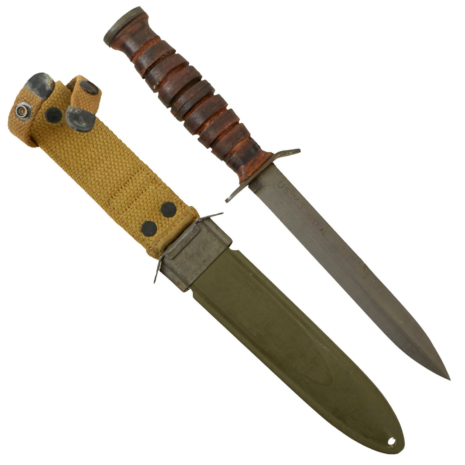 Buy Original U.S. WWII Blade Marked Second Pattern M3 Fighting Knife by Imperial Knife Co. with Updated M8 Scabbard | Original Firearms Antique For Sale