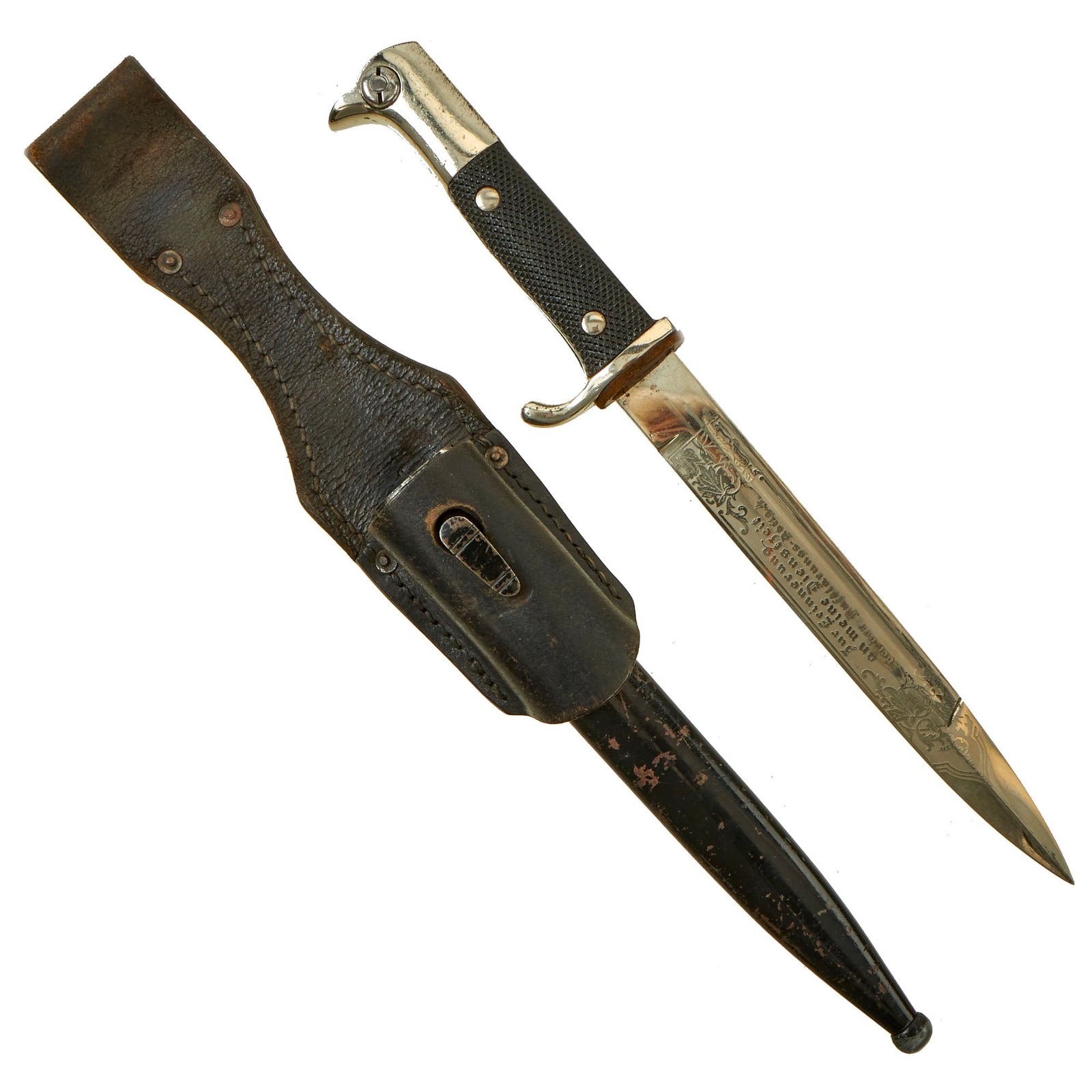 Buy Original German WWII Heer Army Reconnaissance Team 4 Etched Short 98k Dress Bayonet with Scabbard & Leather Frog | Original Firearms Antique For Sale