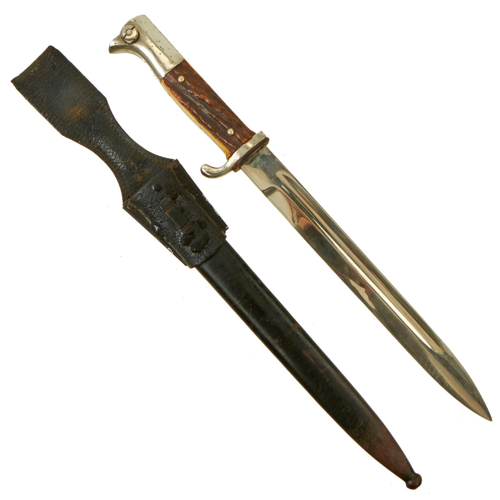 Buy Original German WWII Heer Etched Long Stag Handle 98k Dress Bayonet by Emil Voos with Scabbard and Frog | Original Firearms Antique For Sale