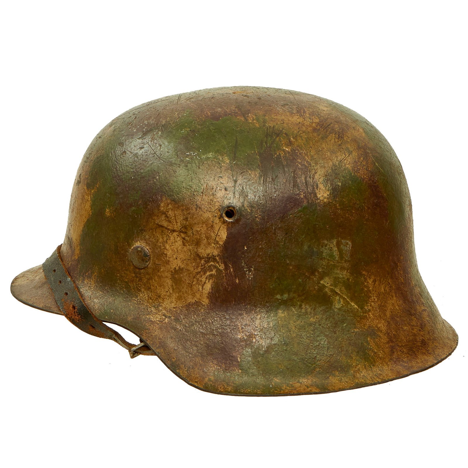 Buy Original German WWII Army Heer M42 No Decal "Normandy" Camouflage Steel Helmet with 55cm Liner & Chinstrap - marked ET62 | Original Firearms Antique For Sale