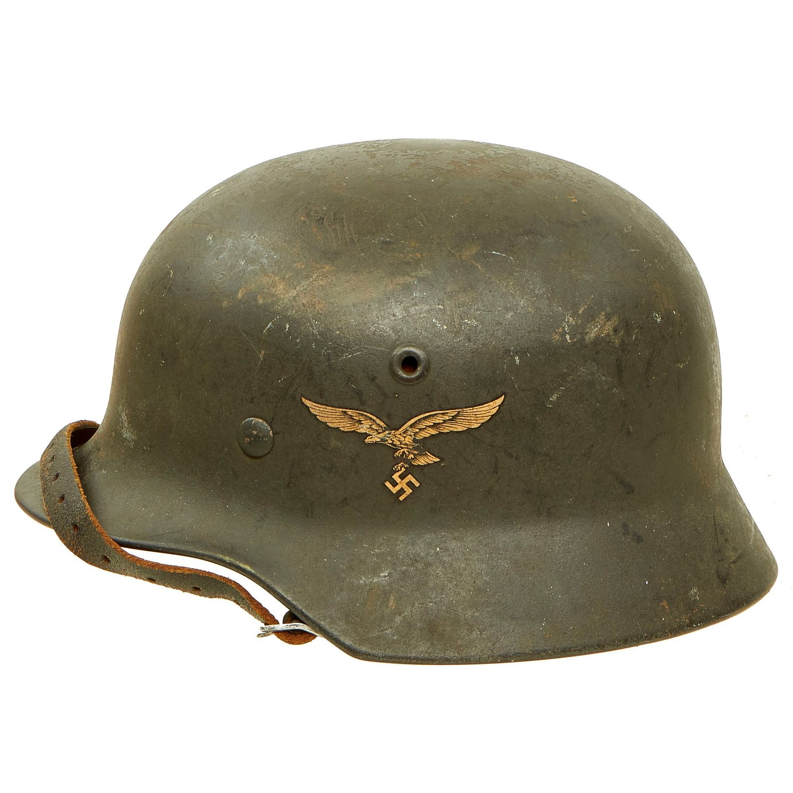 Buy Original German WWII Luftwaffe Police Double Decal M40 Helmet with 57cm Liner & Chinstrap - marked Q64 | Original Firearms Antique For Sale