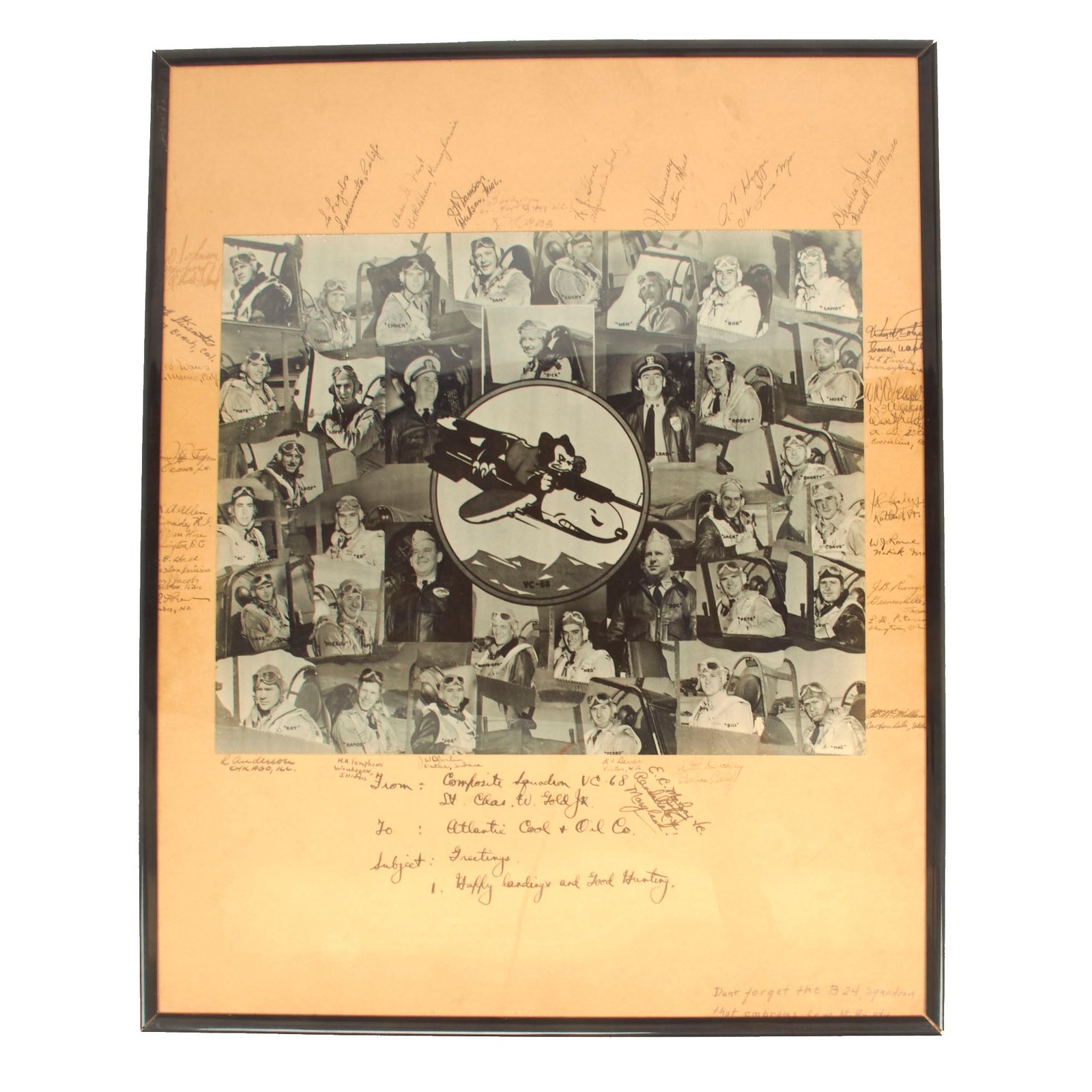 Buy Original U.S. WWII Pilots of US Navy Composite Squadron VC-68 Signed Photograph Presented To Atlantic Oil & Gas Company - 16” x 20” | Original Firearms Antique For Sale