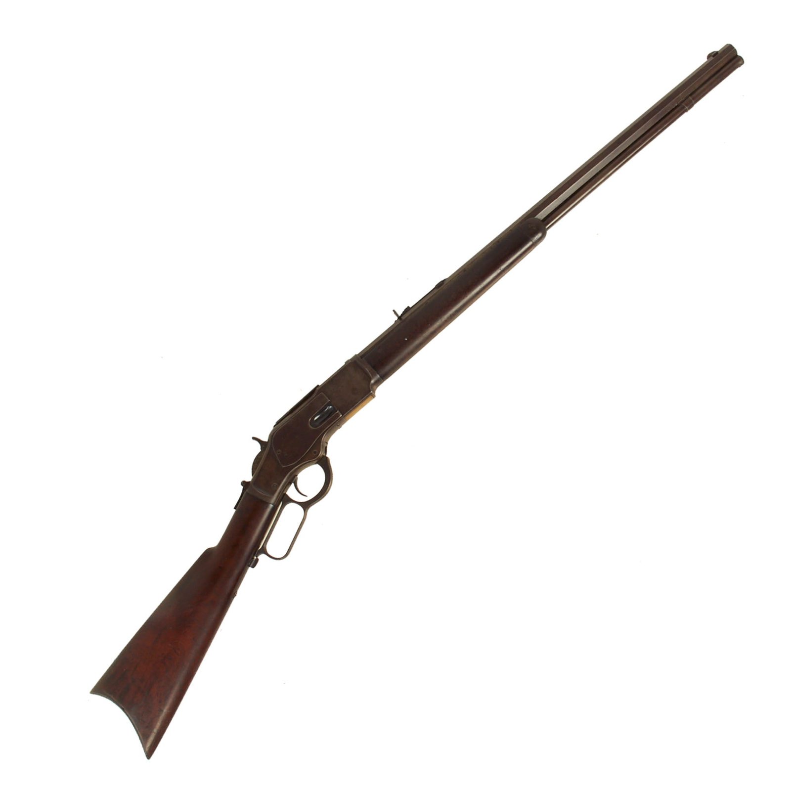Buy Original U.S. Winchester Model 1873 .32-20 Octagonal Barrel Rifle made in 1887 with Inlaid "Barber" Half Dollar - Serial 229512B | Original Firearms Antique For Sale