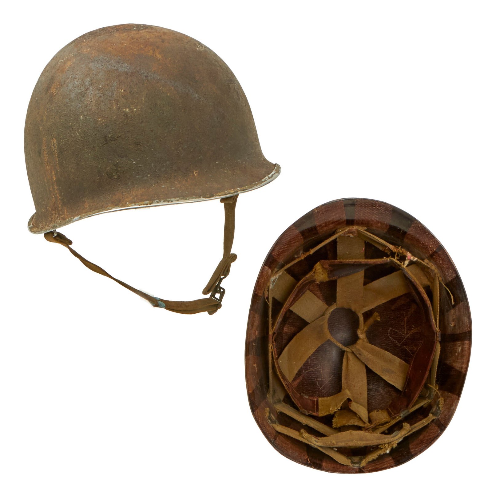 Buy Original U.S. WWII 1943 McCord M1 Front Seam Fixed Bale Helmet with Marine Named Firestone Liner - Roy F. Ricker | Original Firearms Antique For Sale