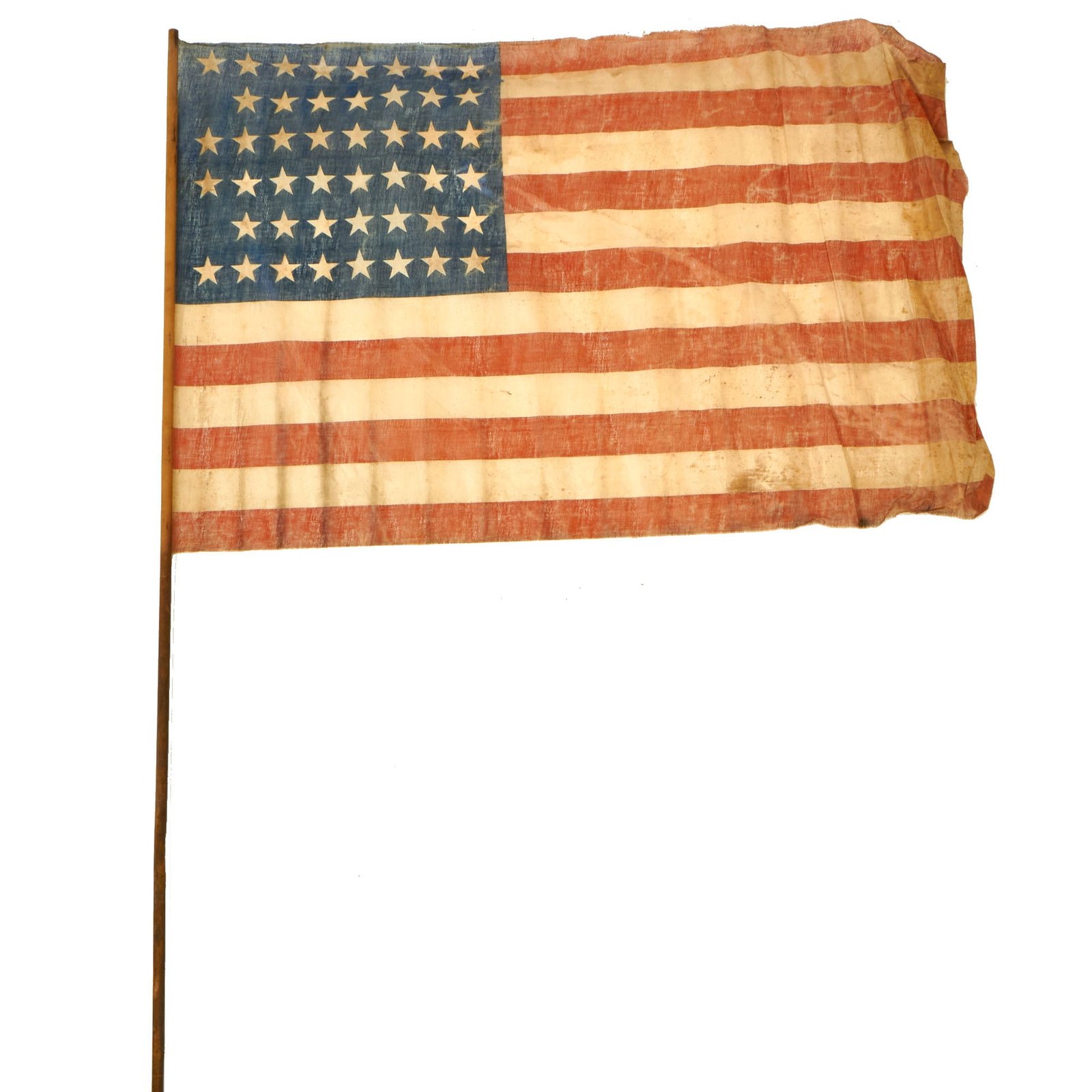 Buy Original U.S. Pre-WWI 46 Star National Flag Made From Cheesecloth Type Material n Original 52” Pole - 27” x 41 ½” | Original Firearms Antique For Sale