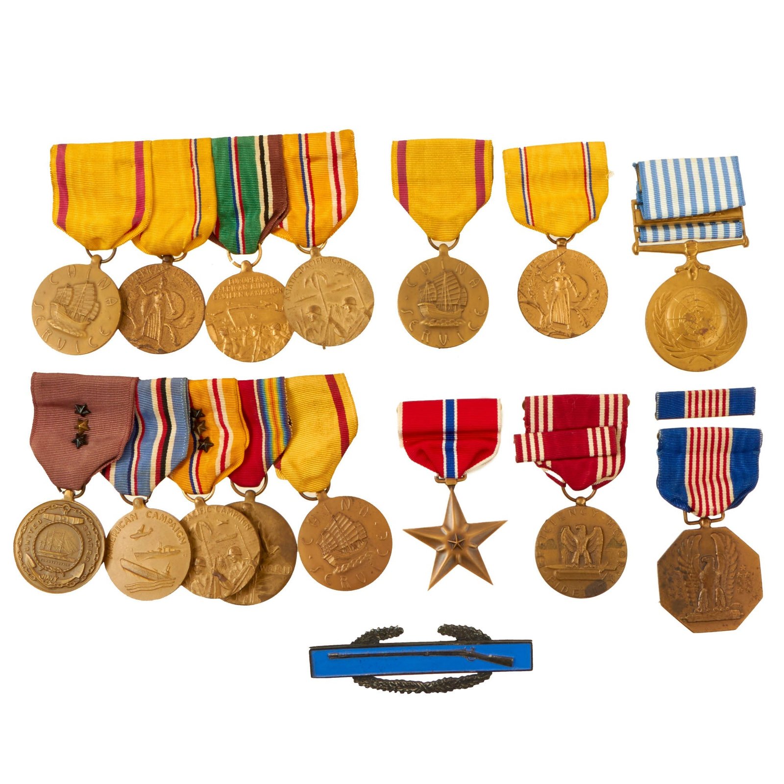 Buy Original U.S. WWII - Korean War Era Medal & Insignia Lot - Two Medal Bars | Original Firearms Antique For Sale