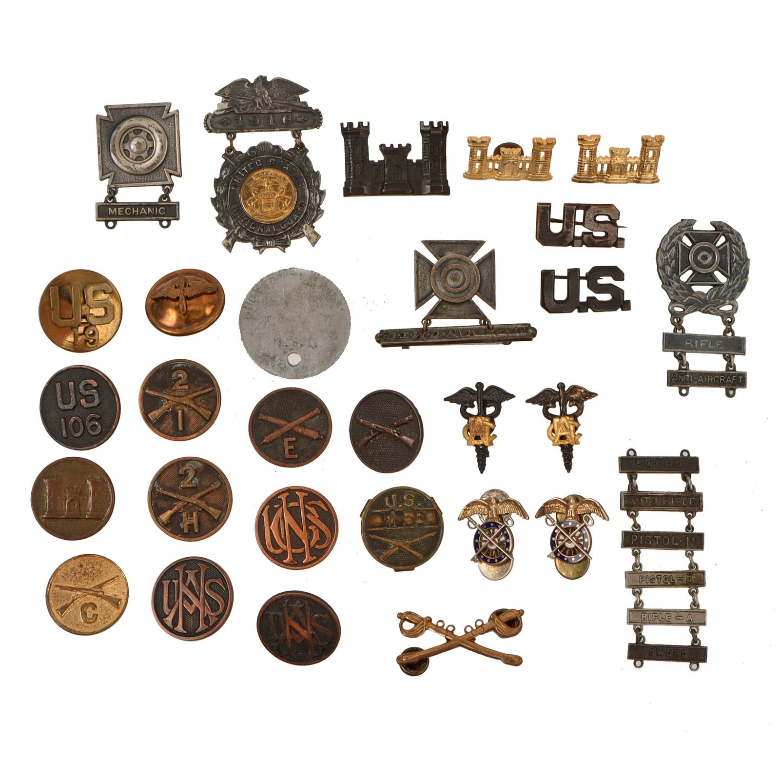 Original U.S. WWI & WWII Dog Tag & Insignia Lot - 24 Items Total