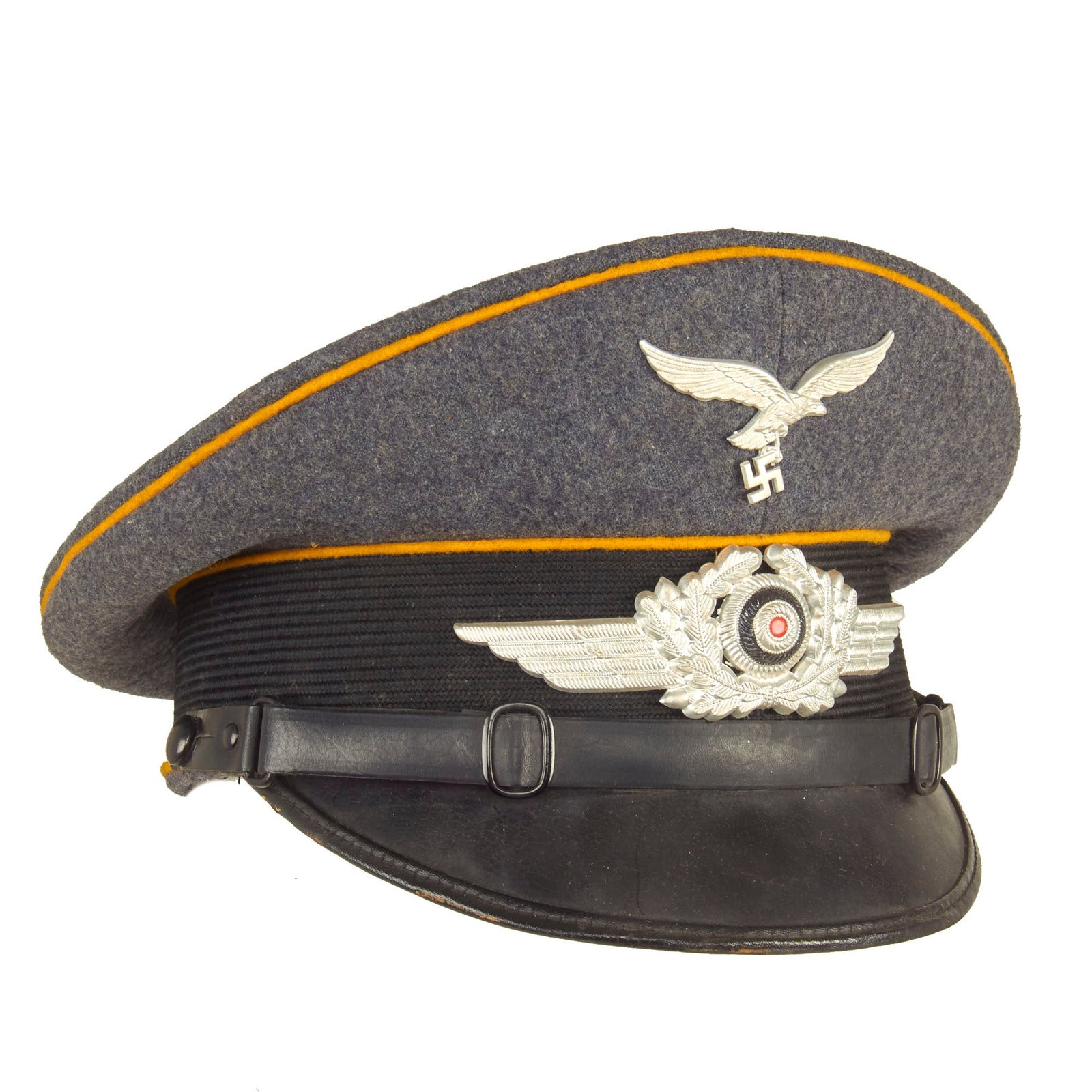 Buy Original German WWII Luftwaffe Flight Branch 56cm EM/NCO Schirmmütze Visor Cap by EREL with Flight Group Marking - dated 1938 | Original Firearms Antique For Sale