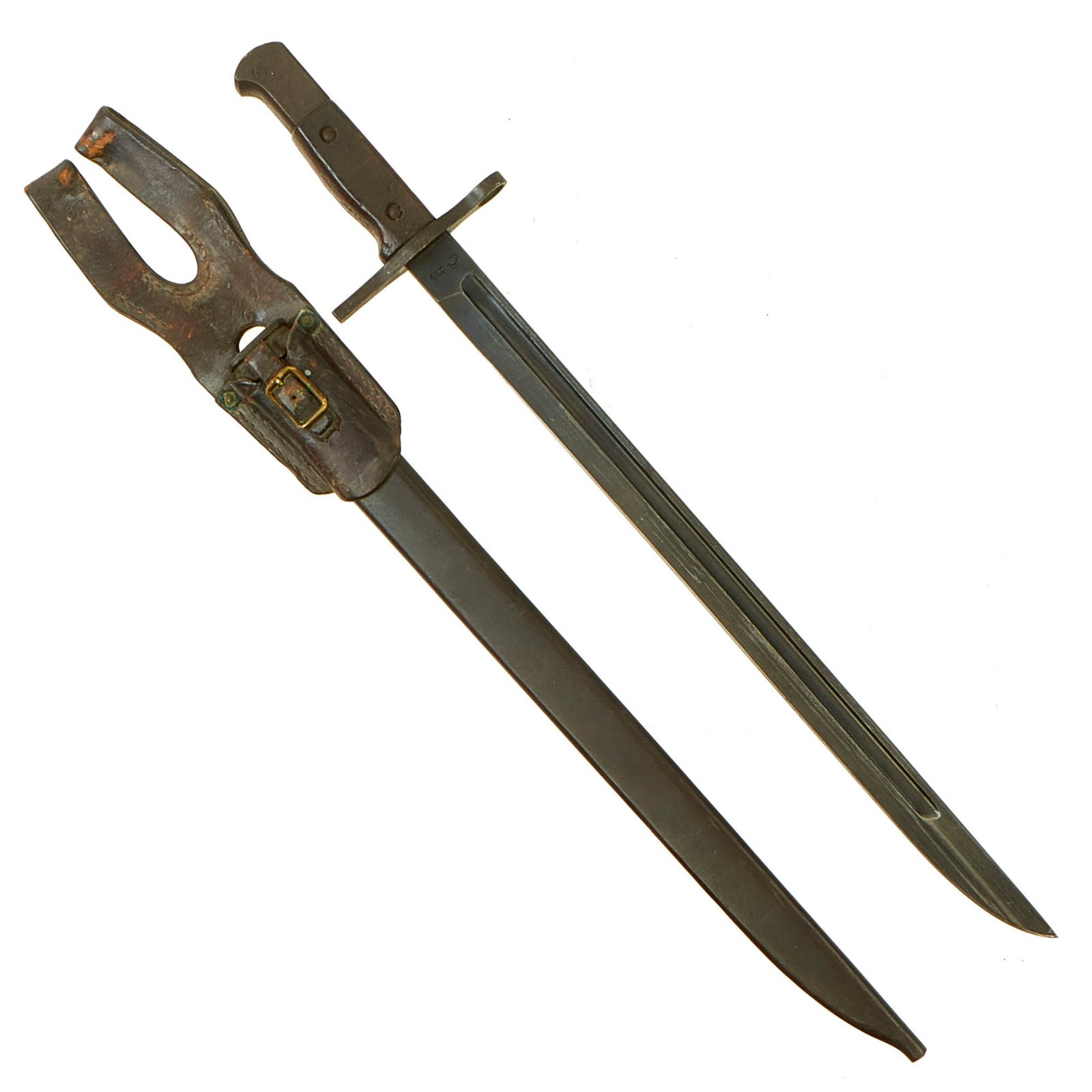 Buy Original Japanese WWII Arisaka Type 30 Bayonet by Matsushita National Denki with Steel Scabbard and Leather Frog | Original Firearms Antique For Sale