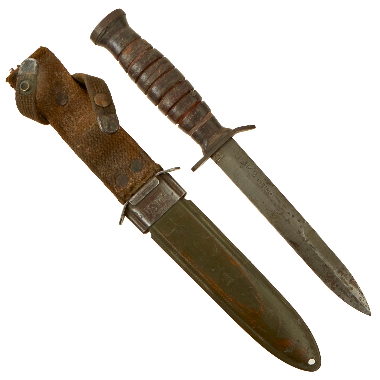 Buy Original U.S. WWII Blade Marked Second Pattern M3 Fighting Knife by Imperial Knife Co. with Updated M8 Scabbard | Original Firearms Antique For Sale