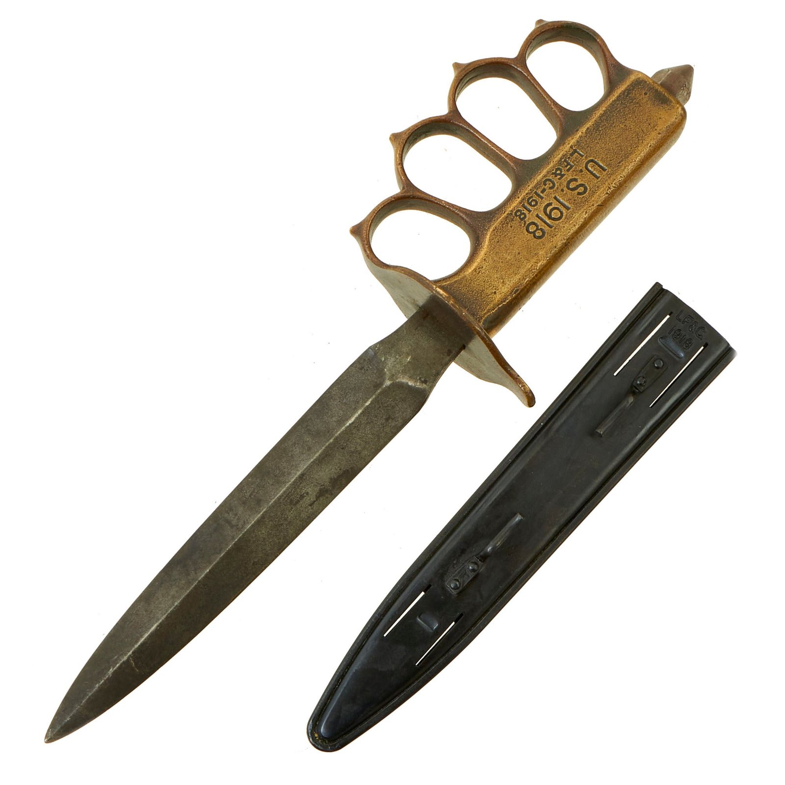 Buy Original U.S. WWI Model 1918 Mark I Trench Knife by L. F. & C. with Steel Scabbard | Original Firearms Antique For Sale
