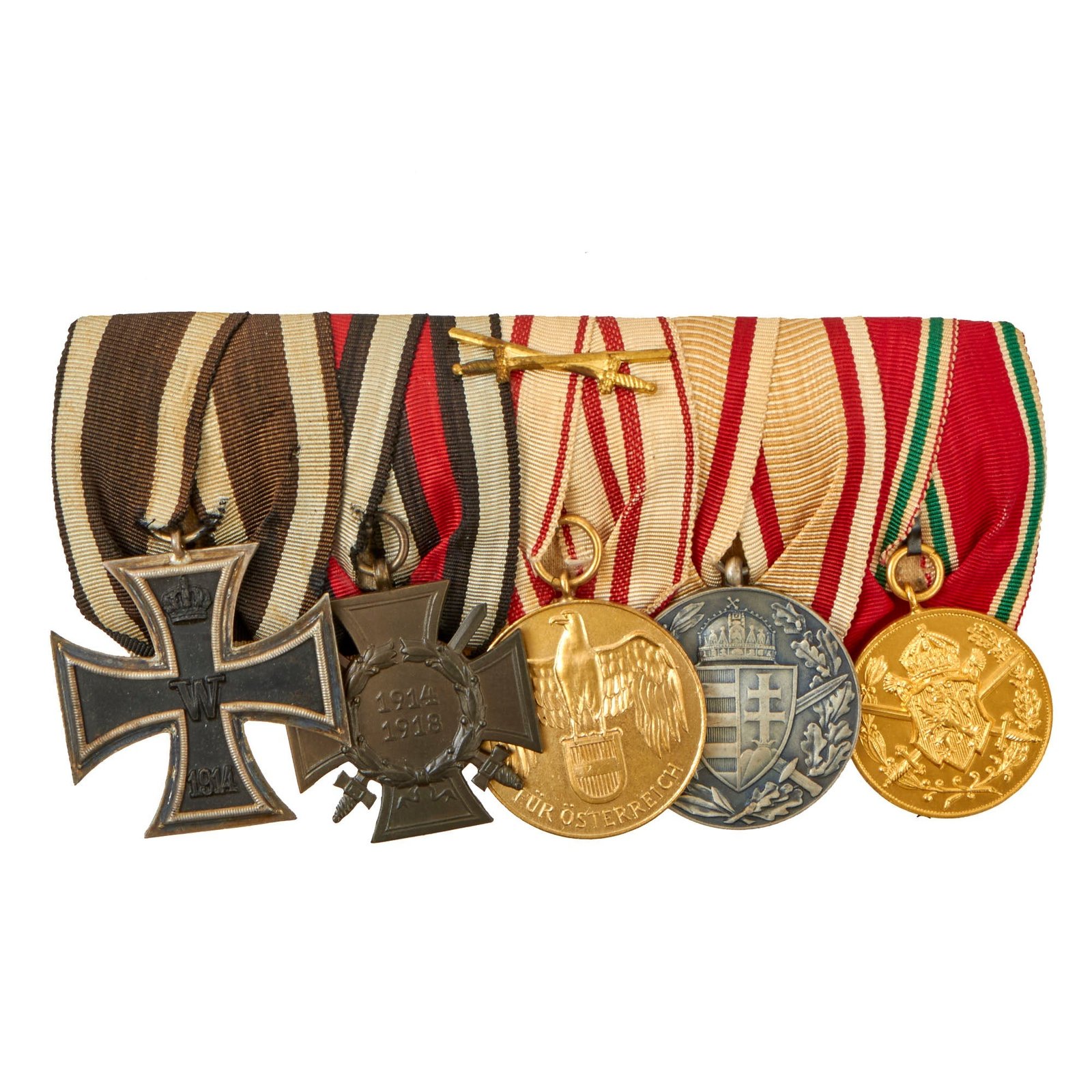 Buy Original Imperial German WWI Era Medal Bar with EKII - 5 Awards | Original Firearms Antique For Sale