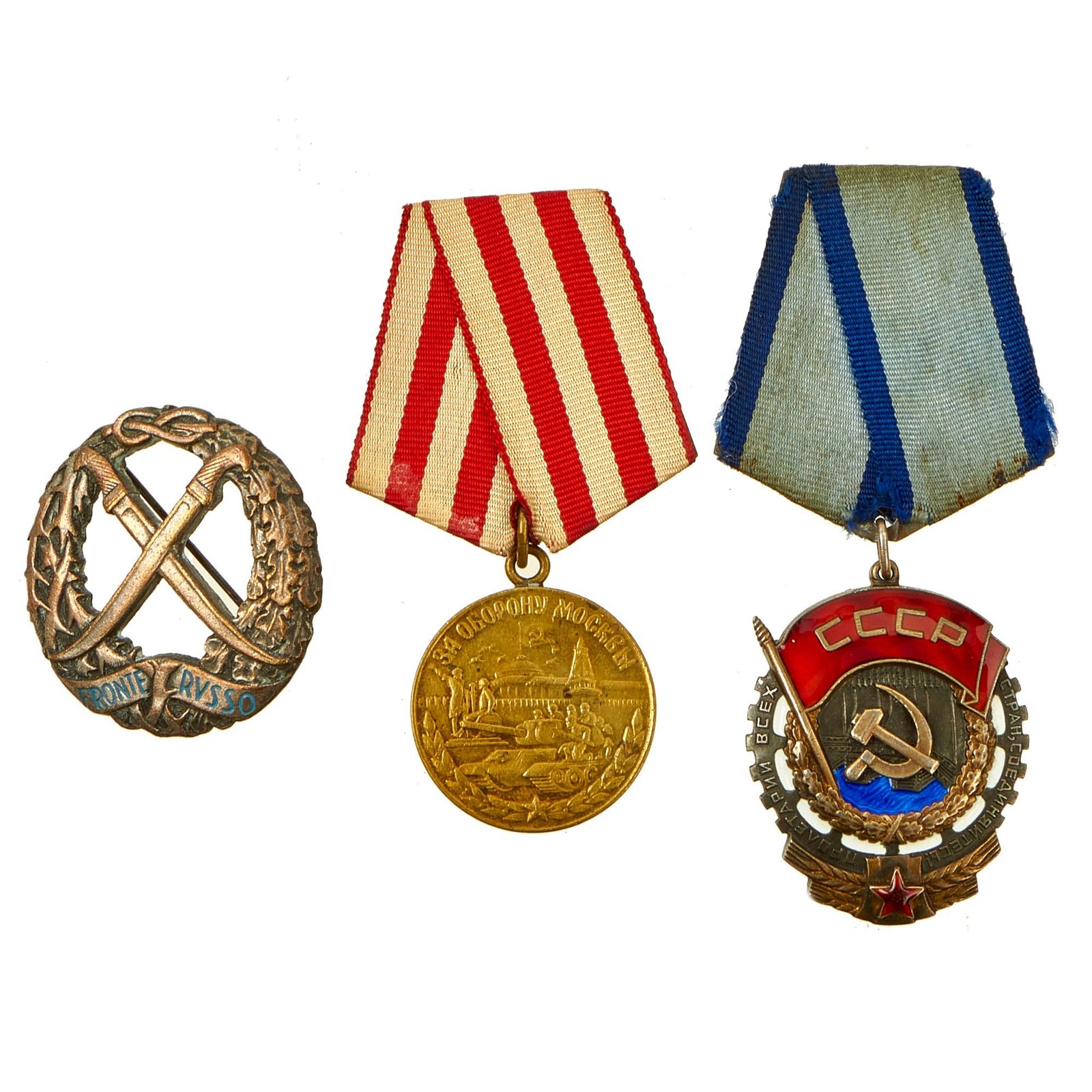 Buy Original Soviet WWII Medal Lot With Italian Russian Front Badge - 3 Items | Original Firearms Antique For Sale