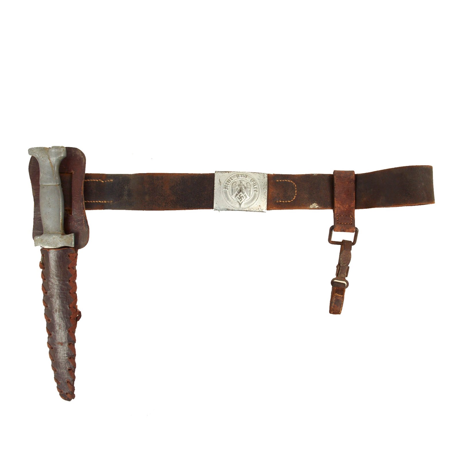 Buy Original German WWII HJ Knife Belt with Steel Buckle by Paul Cramer & Co. & Custom "Boot Knife" - RZM M4/44 | Original Firearms Antique For Sale