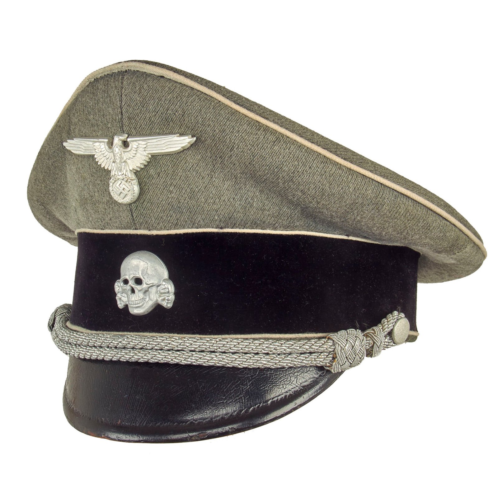 Buy Original Rare German WWII Waffen SS Officer's Schirmmütze Visor Cap marked Deutsche Facharbeit - Schutzstaffel | Original Firearms Antique For Sale