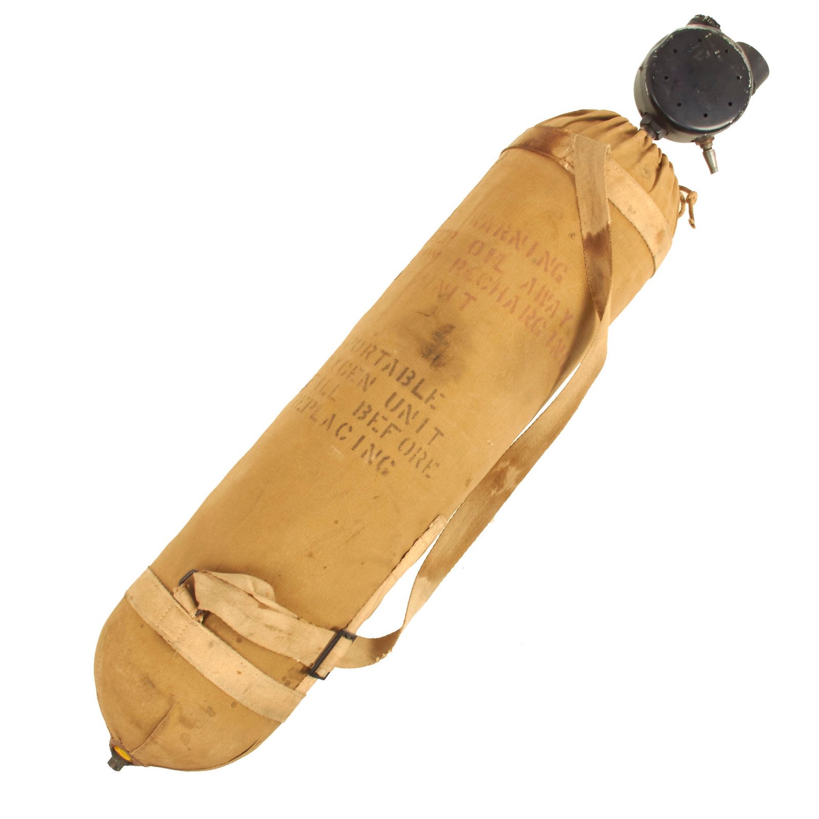 Buy Original U.S. WWII Army Air Force D-2 Breathing Oxygen Bottle With Carry Bag | Original Firearms Antique For Sale