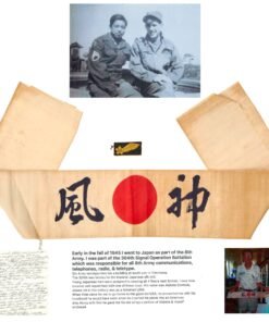Buy Original Japanese WWII USGI Bring Back Identified Kamikaze Pilot Hachimaki Headband & Pilot Cadet Collar Insignia with Provenance | Original Firearms Antique For Sale