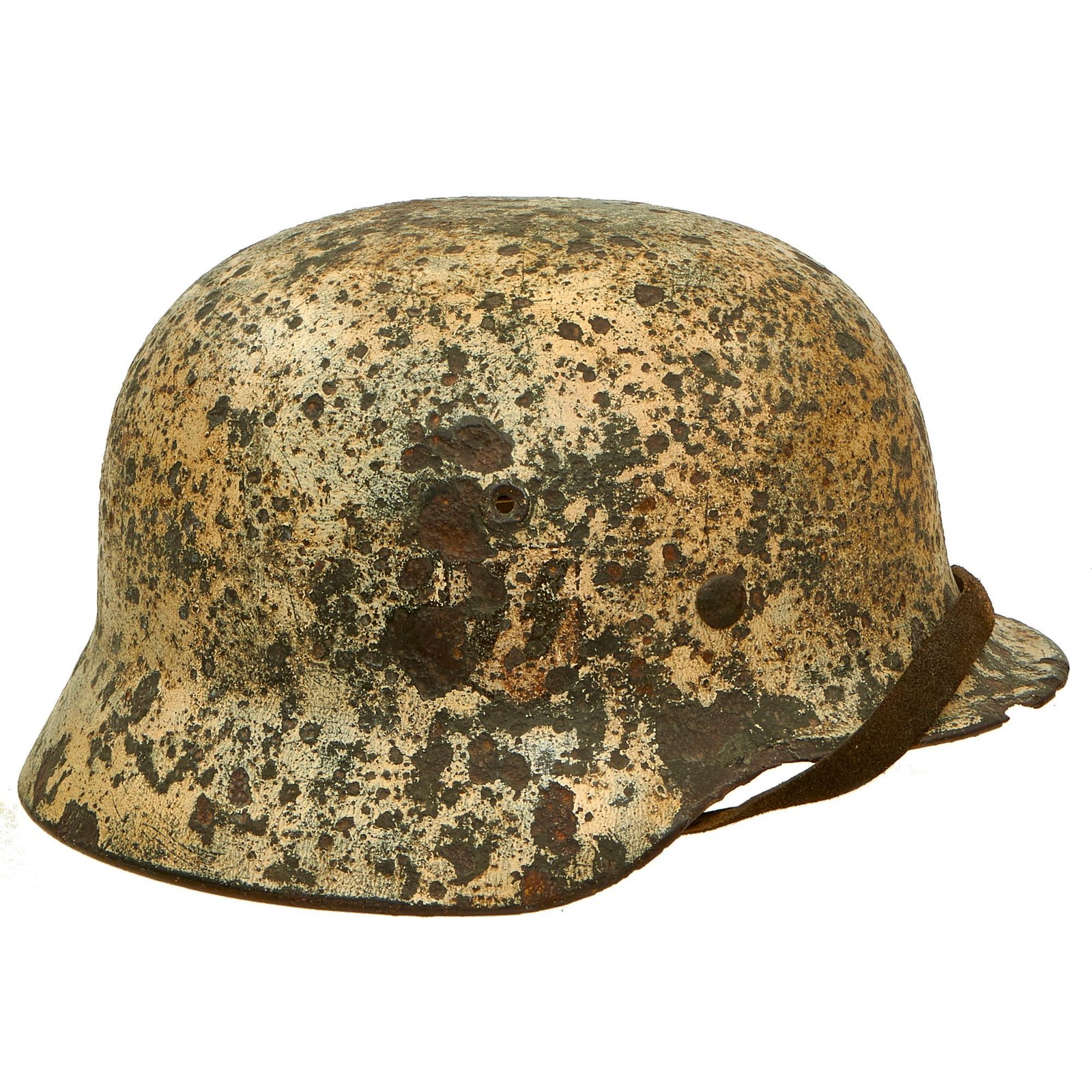 Buy Original German WWII Battle Damaged "Picked Up" M40 Single Decal SS Helmet with Liner & Chinstrap - EF66 | Original Firearms Antique For Sale