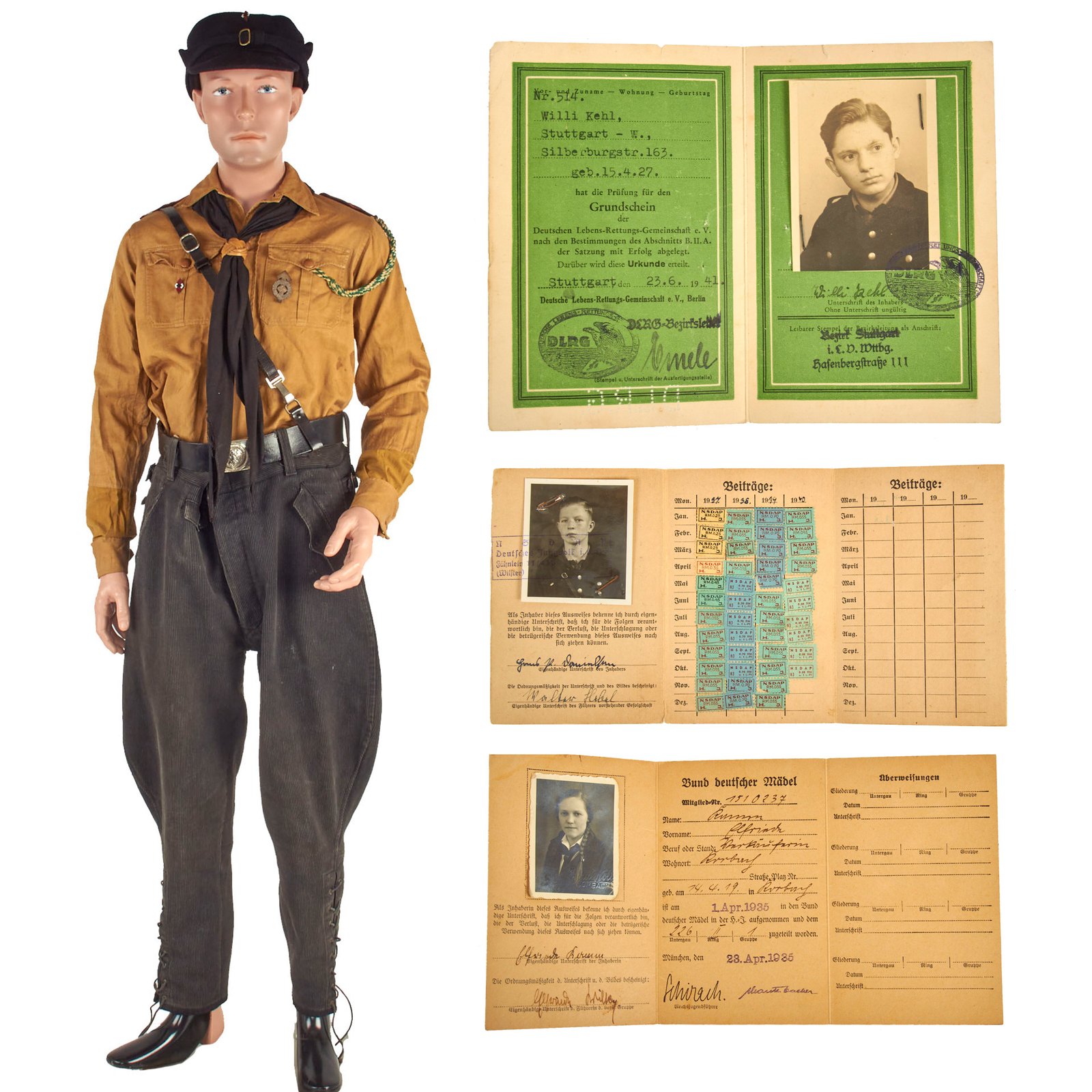 Buy Original German WWII HJ Complete West Köln-Aachen Uniform Set with Tan Shirt, Black Corduroy Breeches, Named Documents & Photos | Original Firearms Antique For Sale