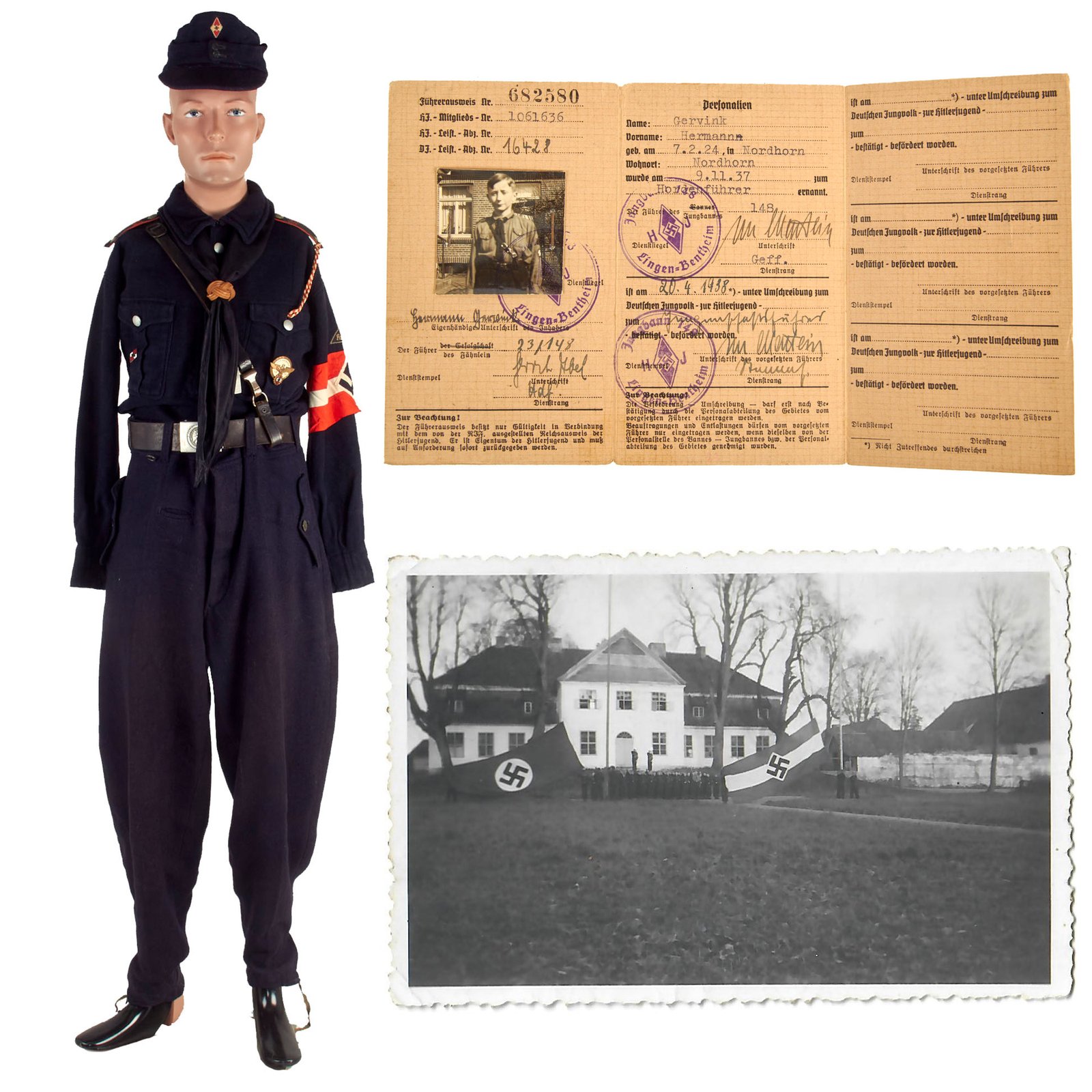 Buy Original German WWII HJ National Youth Organization Complete West Kurhessen Blue Uniform Set with Named Documents & Photos | Original Firearms Antique For Sale
