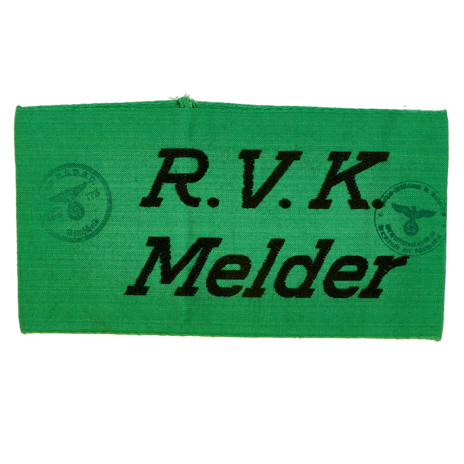Buy Original German WWII Reichs Defense Commission Messenger Armband with Issue Stamps - R.V.K. Melder | Original Firearms Antique For Sale