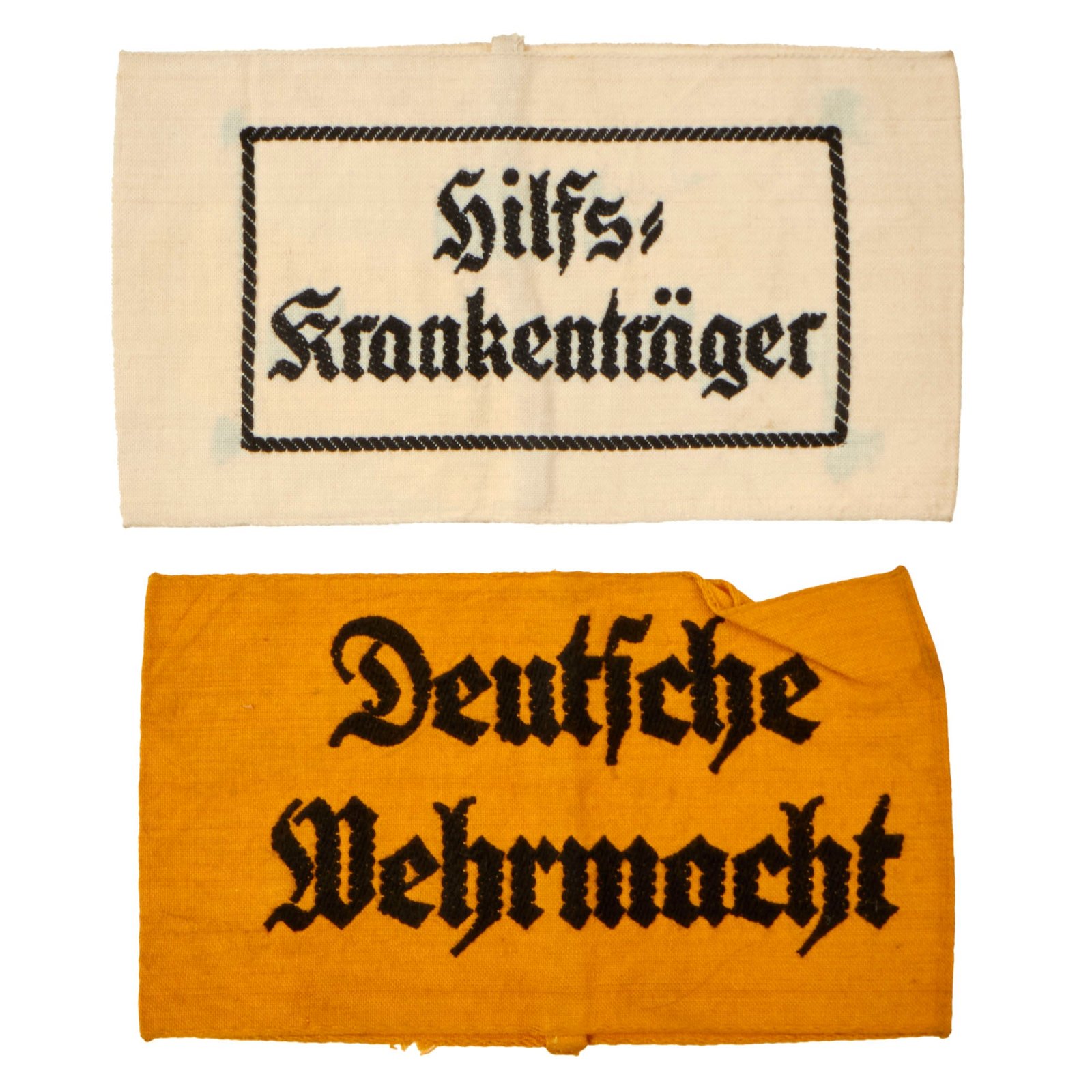 Buy Original German WWII Armband Lot - (1) Deutsche Wehrmacht Civilian Service Armbands and (1) Stretcher Bearer Armband - 2 Items | Original Firearms Antique For Sale