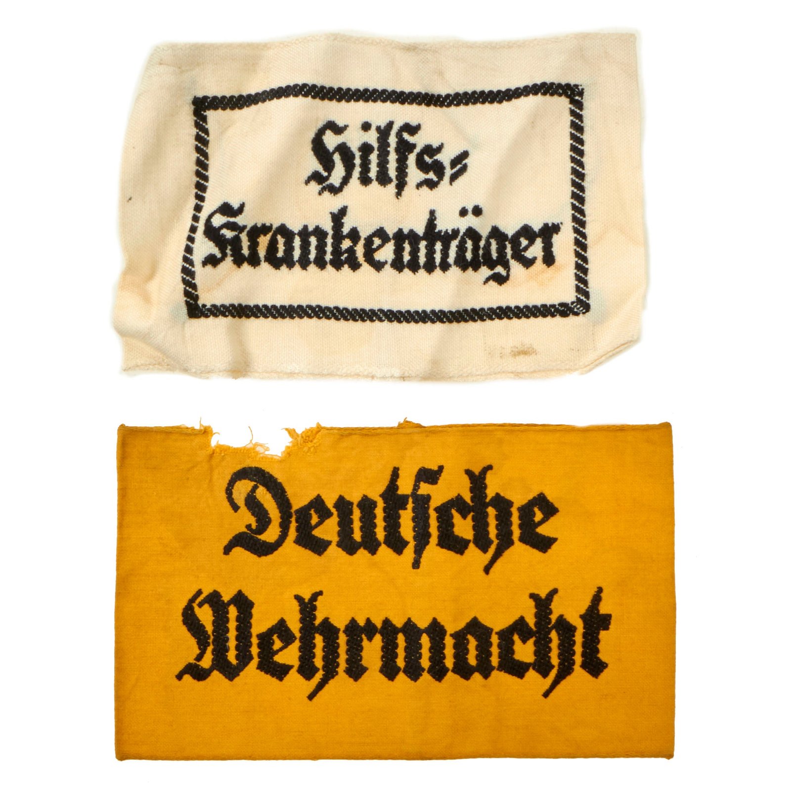 Buy Original German WWII Armband Lot - (1) Deutsche Wehrmacht Civilian Service Armbands and (1) Stretcher Bearer Armband - 2 Items | Original Firearms Antique For Sale