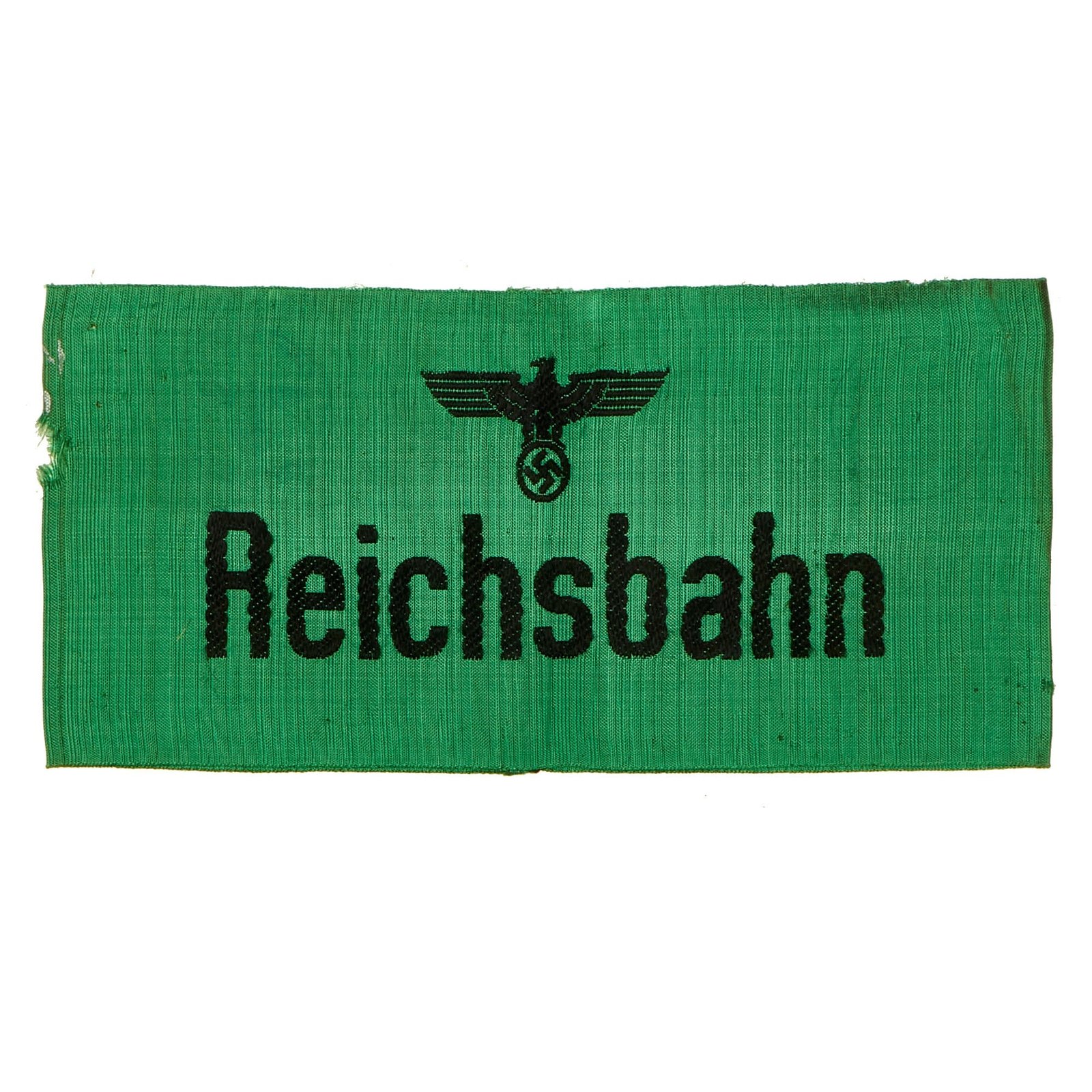 Buy Original German WWII BeVo Embroidered Reichsbahn National Railway Armband with Faded Depot Stamps | Original Firearms Antique For Sale