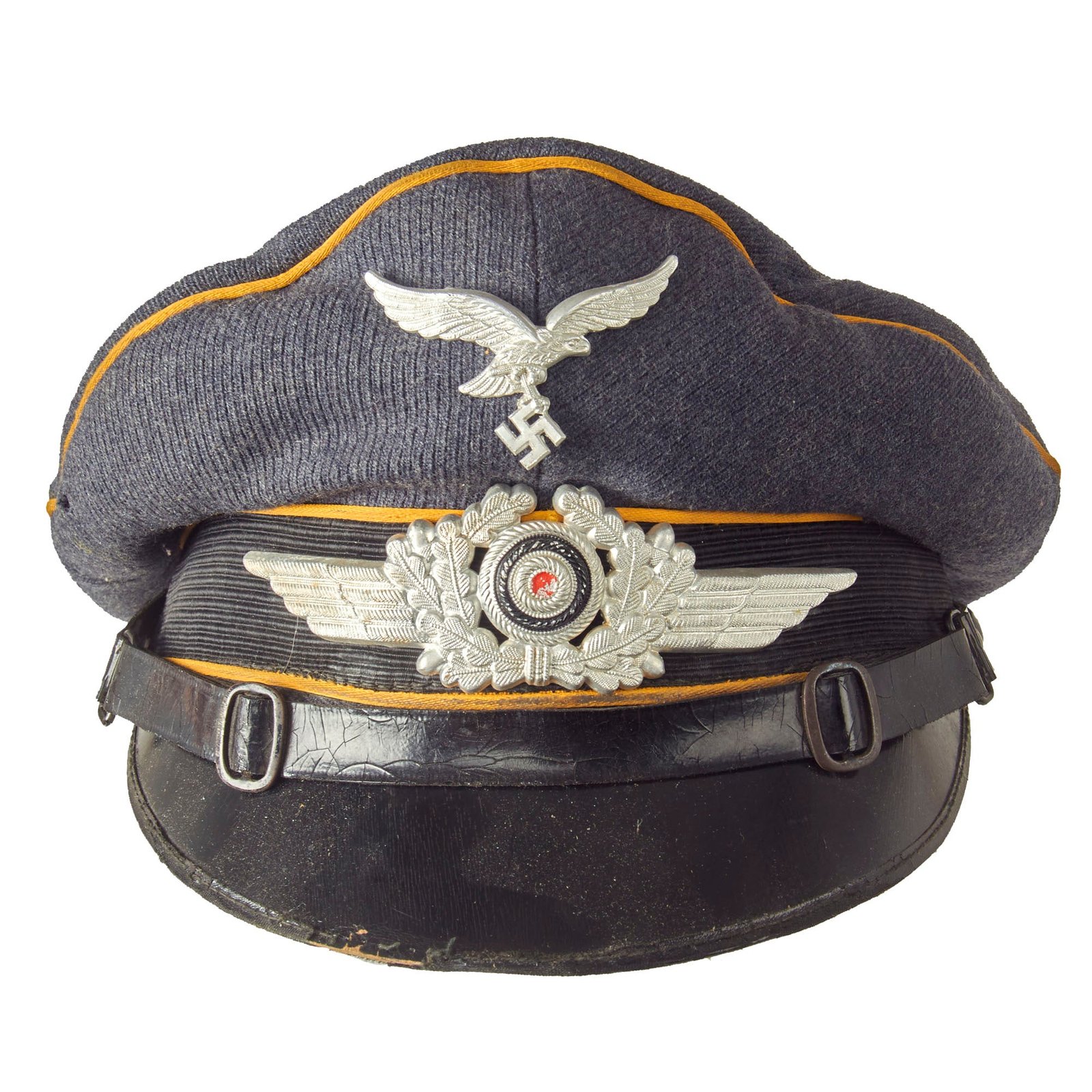 Buy Original German WWII Service Worn Luftwaffe Flight Branch EM/NCO Schirmmütze Visor Crush Cap | Original Firearms Antique For Sale