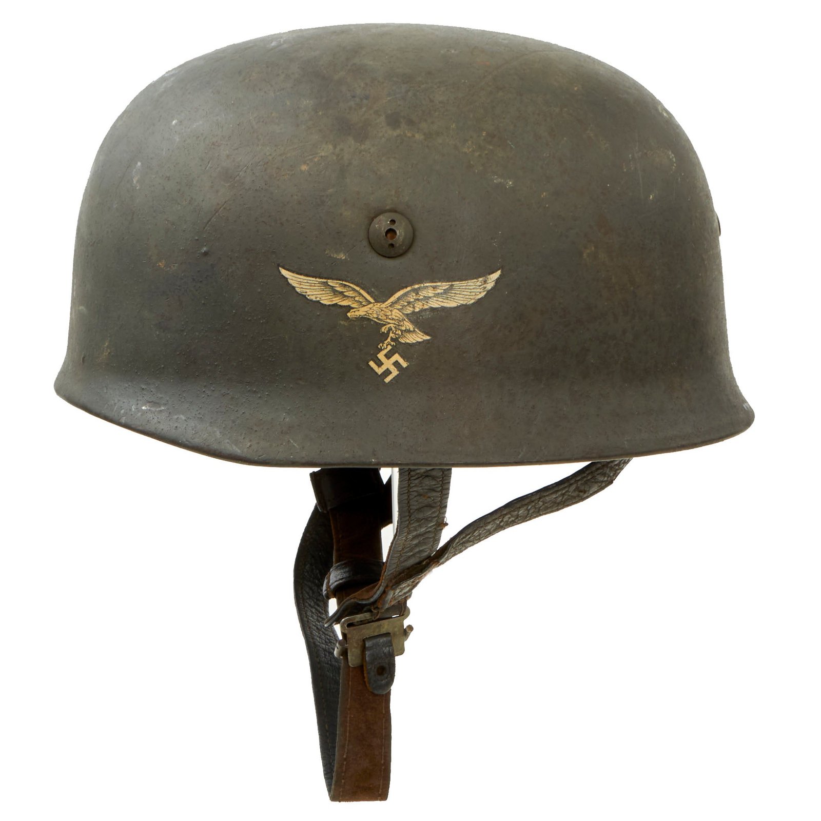 Buy Original German WWII Single Decal M-38 Luftwaffe Fallschirmjäger Paratrooper Helmet with Complete 57cm Liner and Chinstraps - ET68 | Original Firearms Antique For Sale