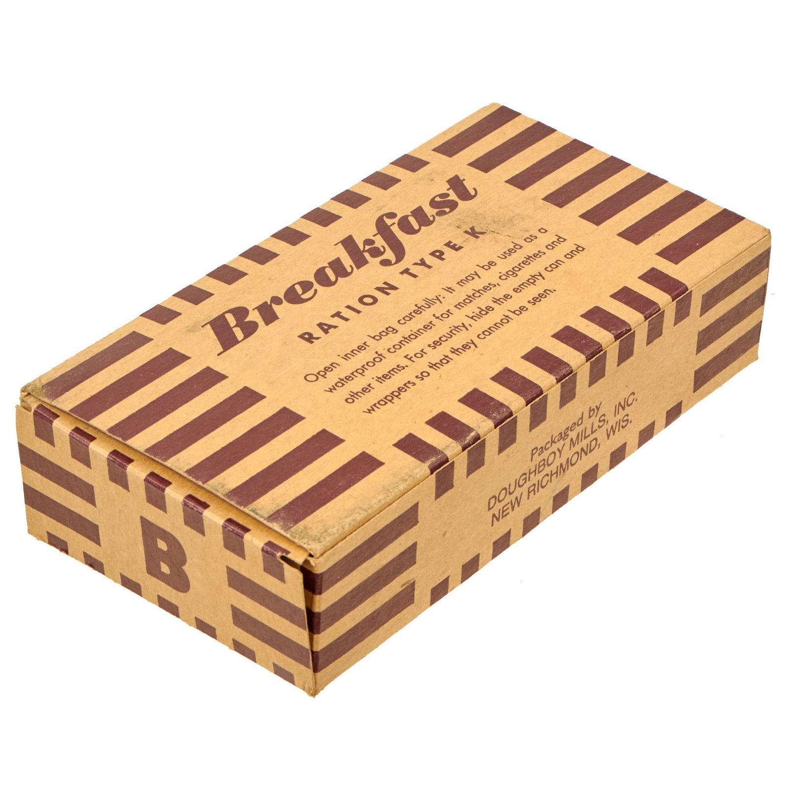 Buy Original U.S. WWII Excellent Condition Sealed K-Ration Morale Series Breakfast Meal Unit by Doughboy Mills Inc | Original Firearms Antique For Sale
