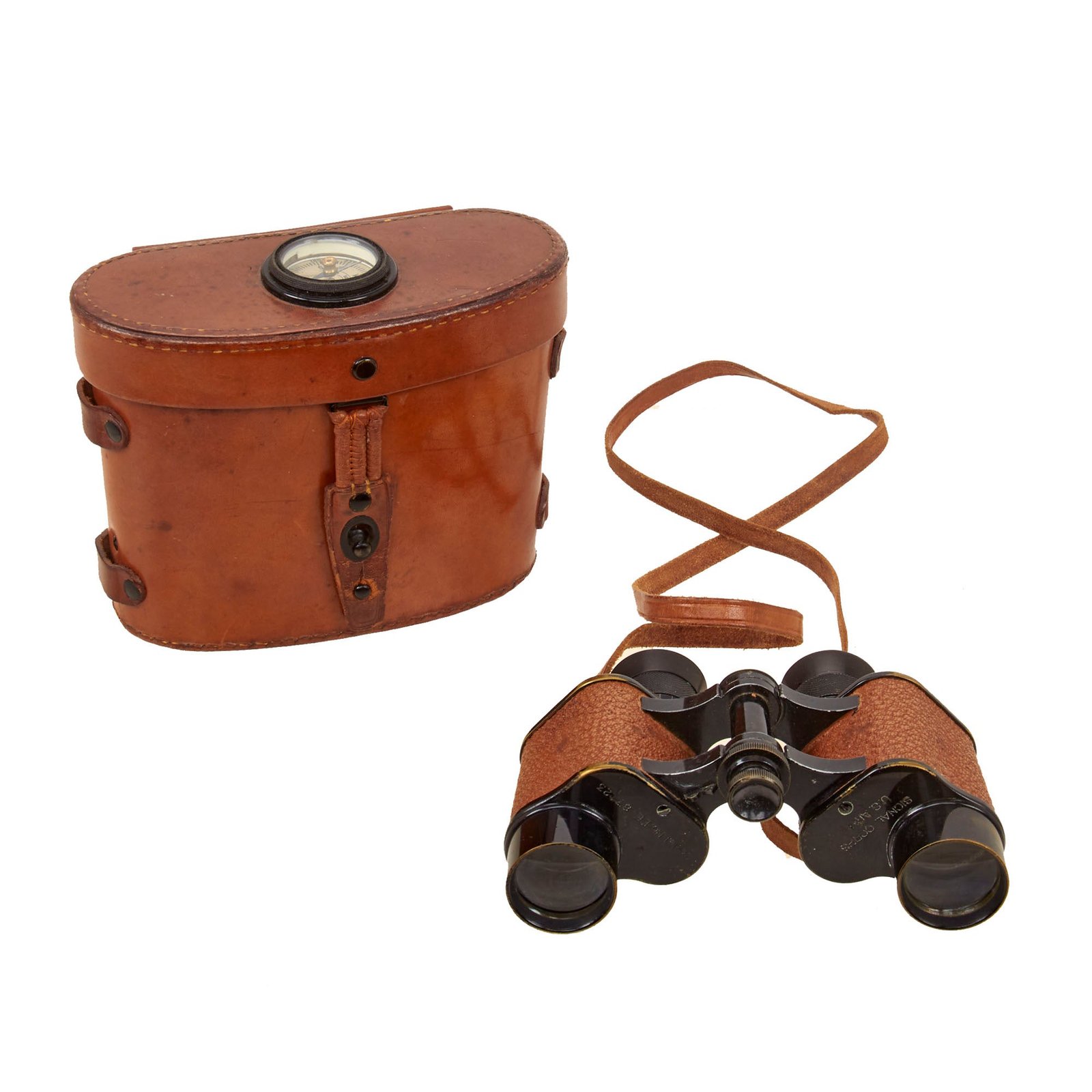 Buy Original U.S. WWI Era Army Signal Corps Binoculars by Bausch & Lomb with Compass Equipped Leather Case | Original Firearms Antique For Sale