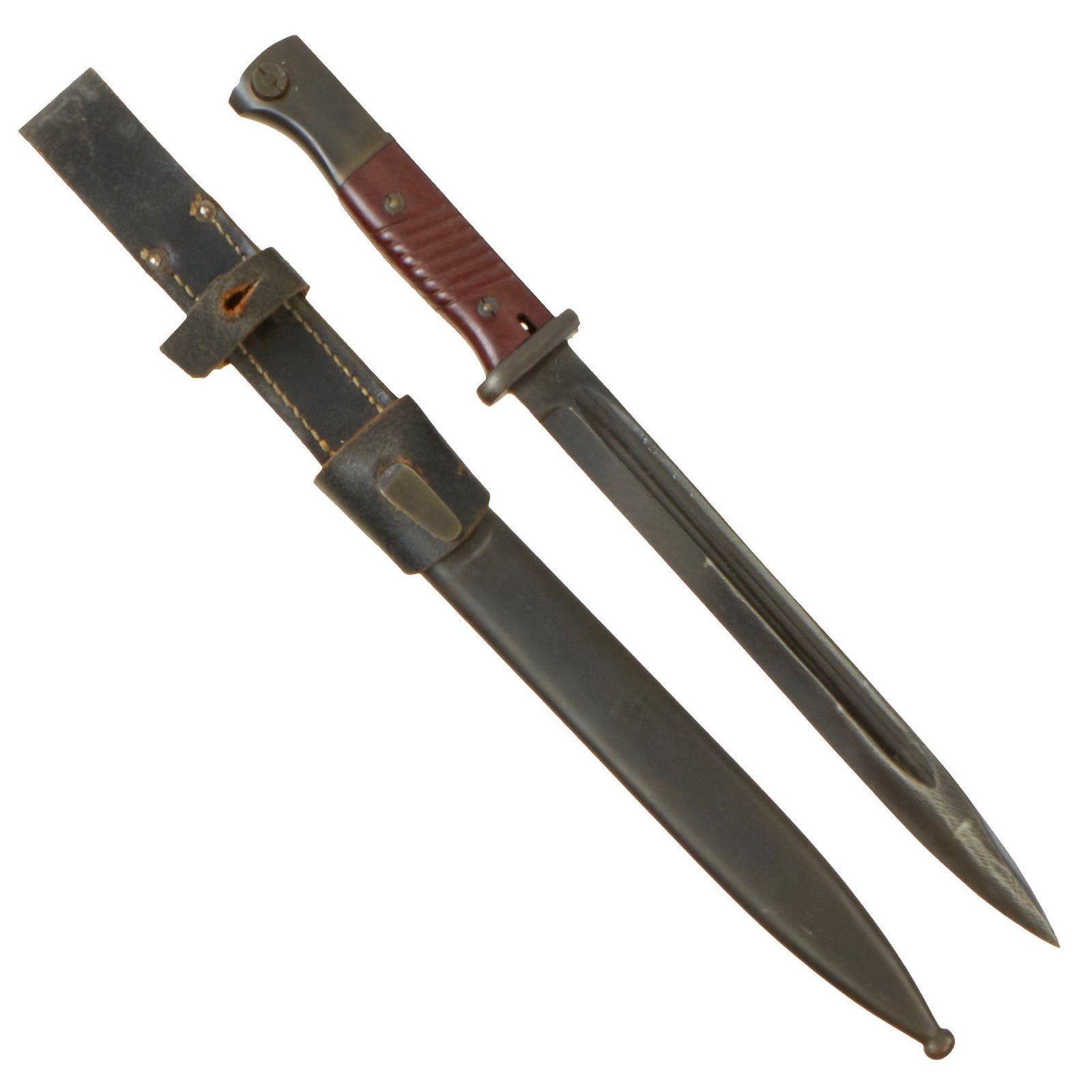 Buy Original Excellent German WWII 98k 1944 dated Bayonet by E. & F. Hörster with Scabbard & “Last Ditch” Leather Frog - Matching Serial 1352 | Original Firearms Antique For Sale