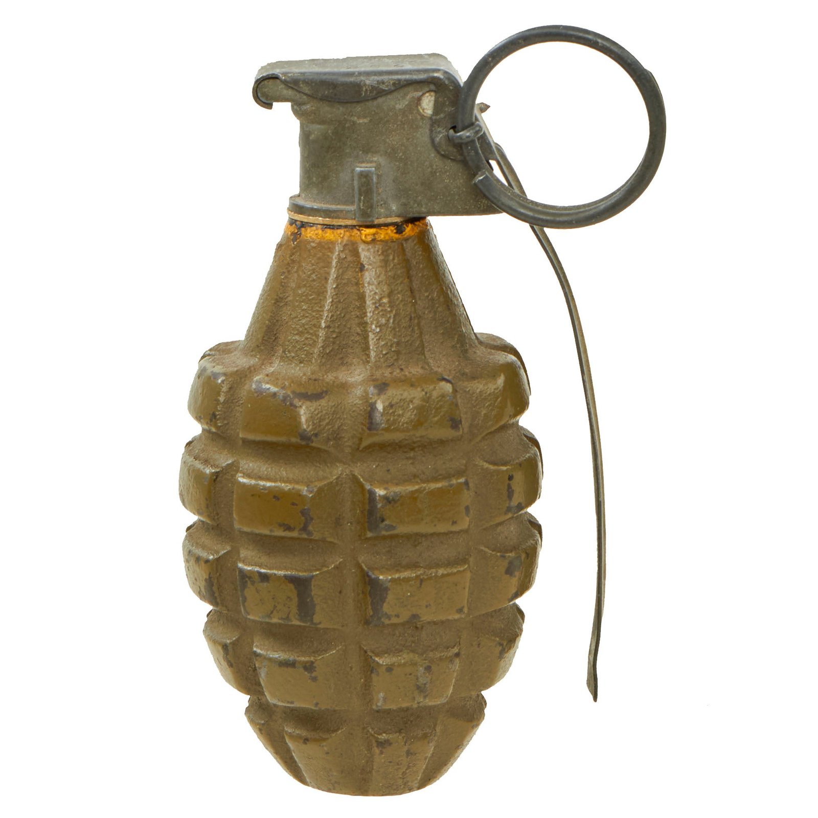 Buy Original U.S. WWII Inert MkII Pineapple Grenade with Yellow Ring & M10A2 Fuze | Original Firearms Antique For Sale