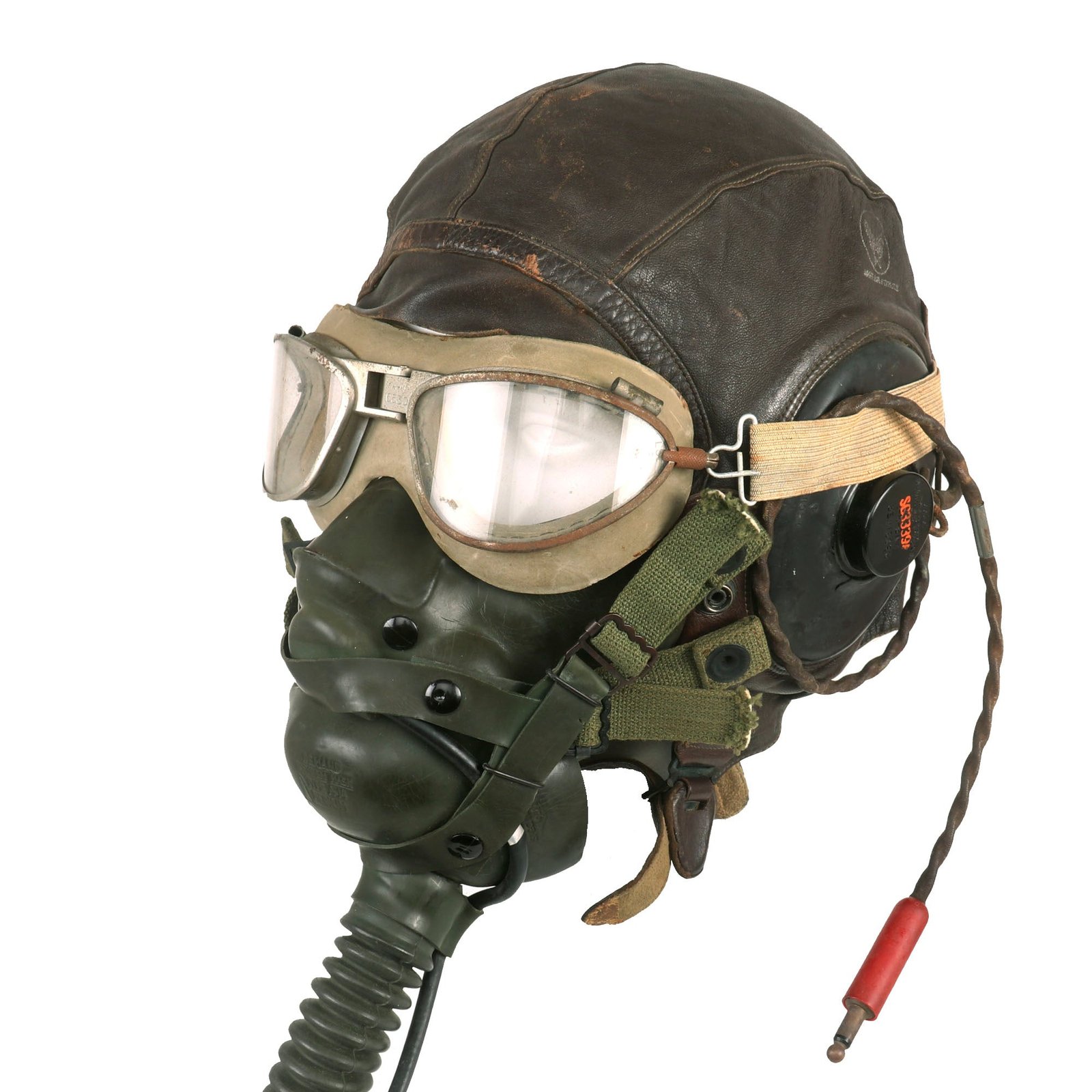 Buy Original U.S. WWII USAAF Aviator Flight Helmet Set - AN6530 Goggles, Extra Large A-11 Helmet, & Type A-14 Oxygen Mask | Original Firearms Antique For Sale