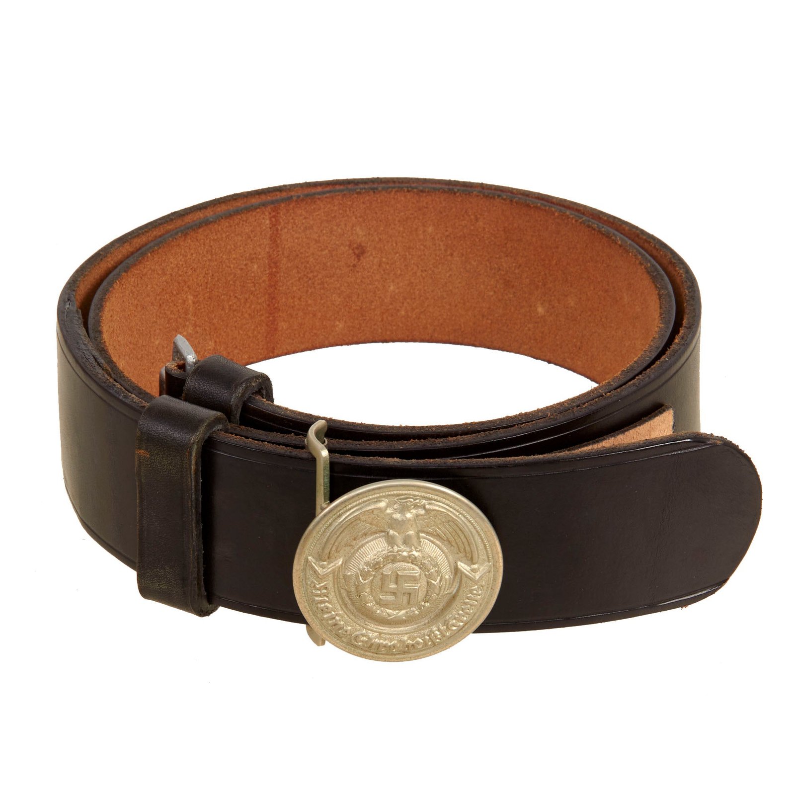 Buy Original Rare German WWII Early Nickel SS Officer's Belt Buckle by Overhoff & Cie. with Black Leather Belt - RZM SS 35/36 | Original Firearms Antique For Sale