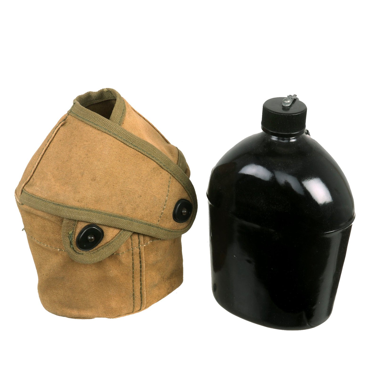 Buy Original U.S. WWII Rare M1942 Black Porcelain Enamel Canteen With Matching Cup in 3rd Pattern USMC Carrier | Original Firearms Antique For Sale