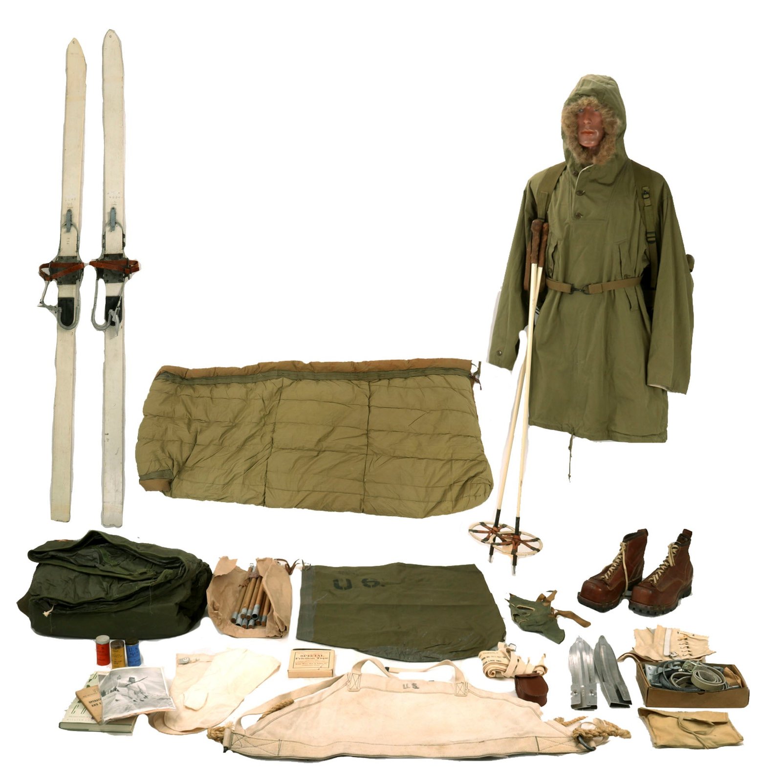 Buy Original U.S. WWII 10th Mountain Division Skiing Troops Uniform and Equipment with Skis and Poles | Original Firearms Antique For Sale