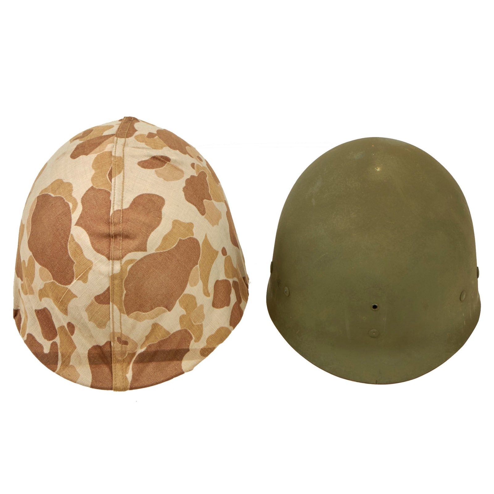 Buy Original U.S. WWII Complete 1942 M1 McCord Front Seam Fixed Bale Helmet with Firestone Liner and Early USMC 1st Issue Helmet Cover - Excellent Condition | Original Firearms Antique For Sale