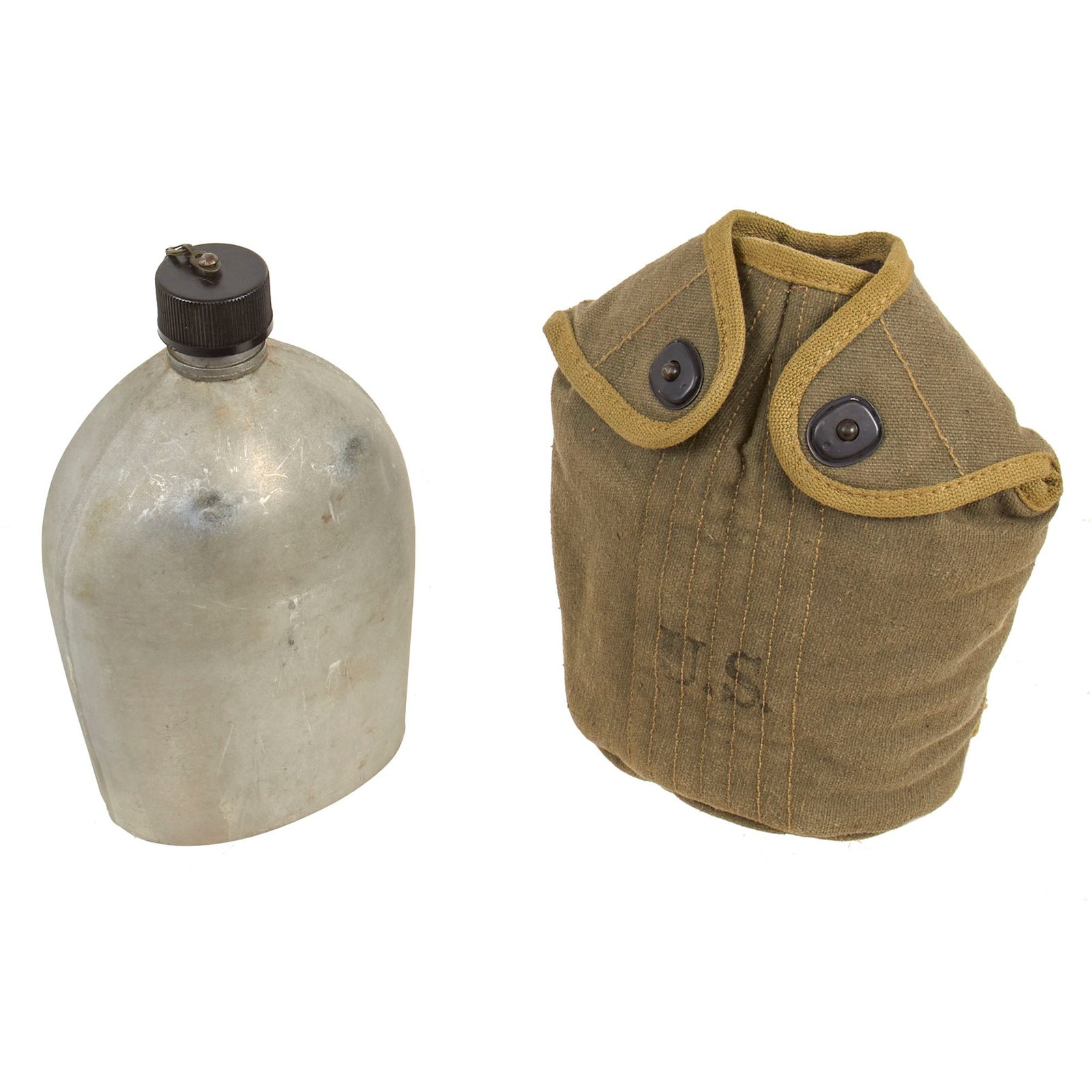 Buy Original U.S. WWII Cavalry / Airborne Paratrooper M1941 Mounted Canteen Cover Dated 1942 With Canteen Set | Original Firearms Antique For Sale