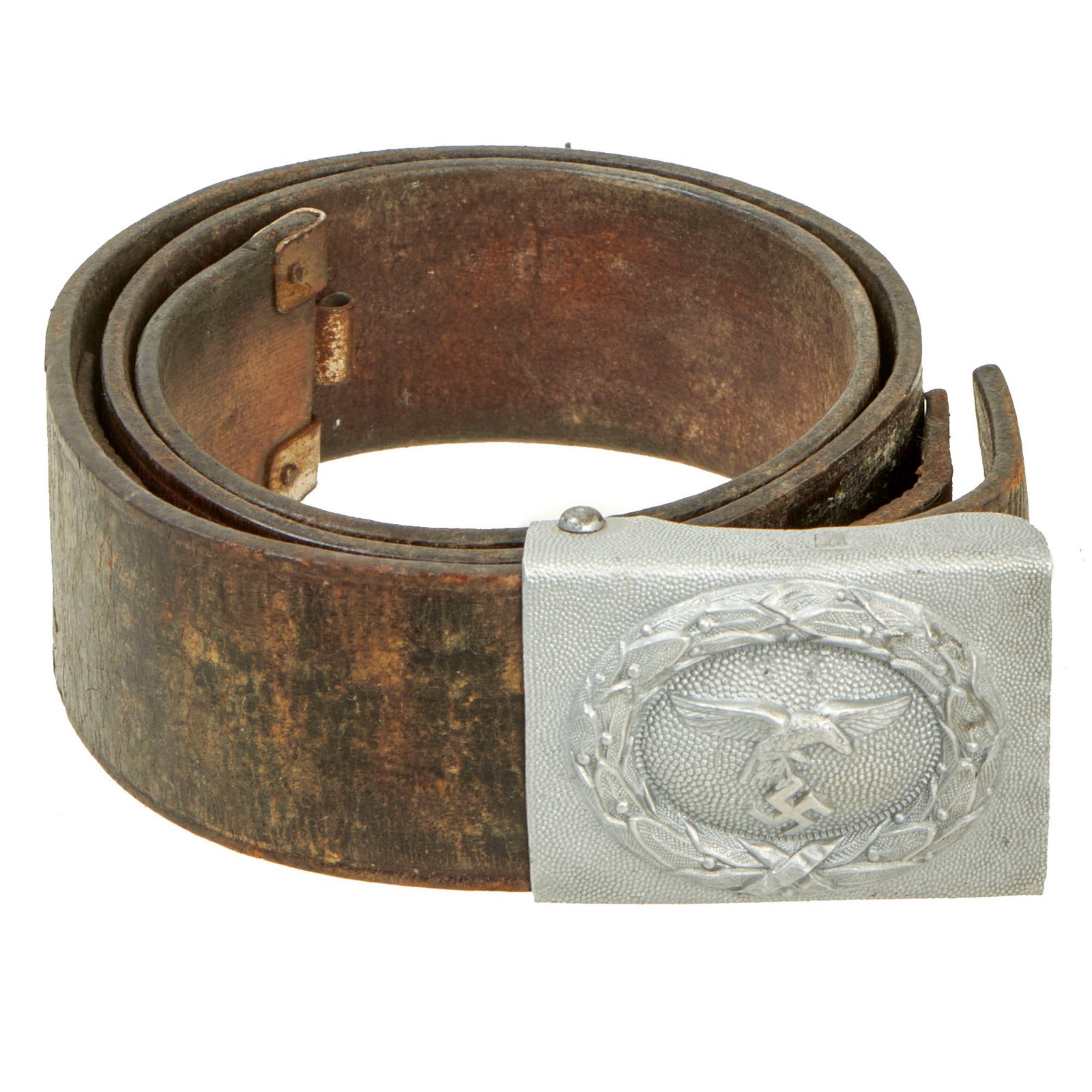 Buy Original German WWII Named EM/NCO Luftwaffe Paratrooper 1938 Dated Leather Belt with Pebbled "Droop Tail" Eagle Aluminum Buckle | Original Firearms Antique For Sale